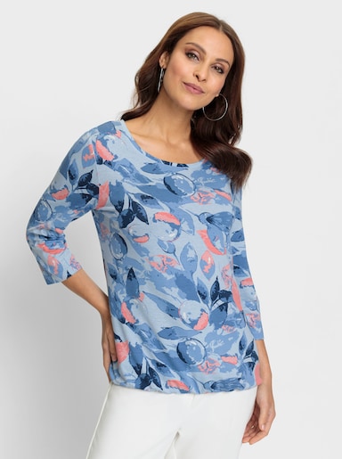 3/4-Arm-Shirt in Viskose-Qualität - himmelblau-flamingo-bedruckt