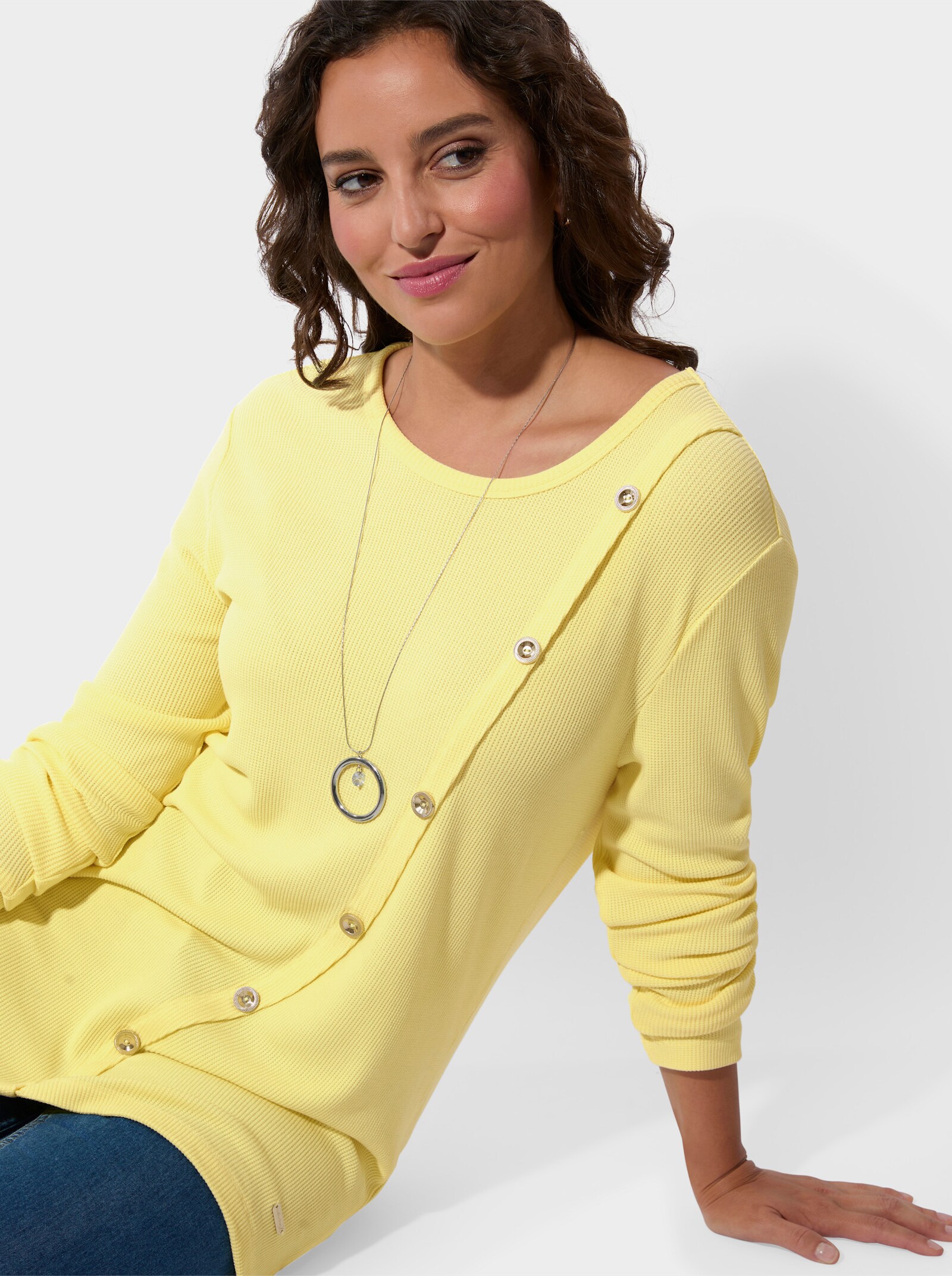 Rundhalsshirt mit langen Ärmeln - zitrone