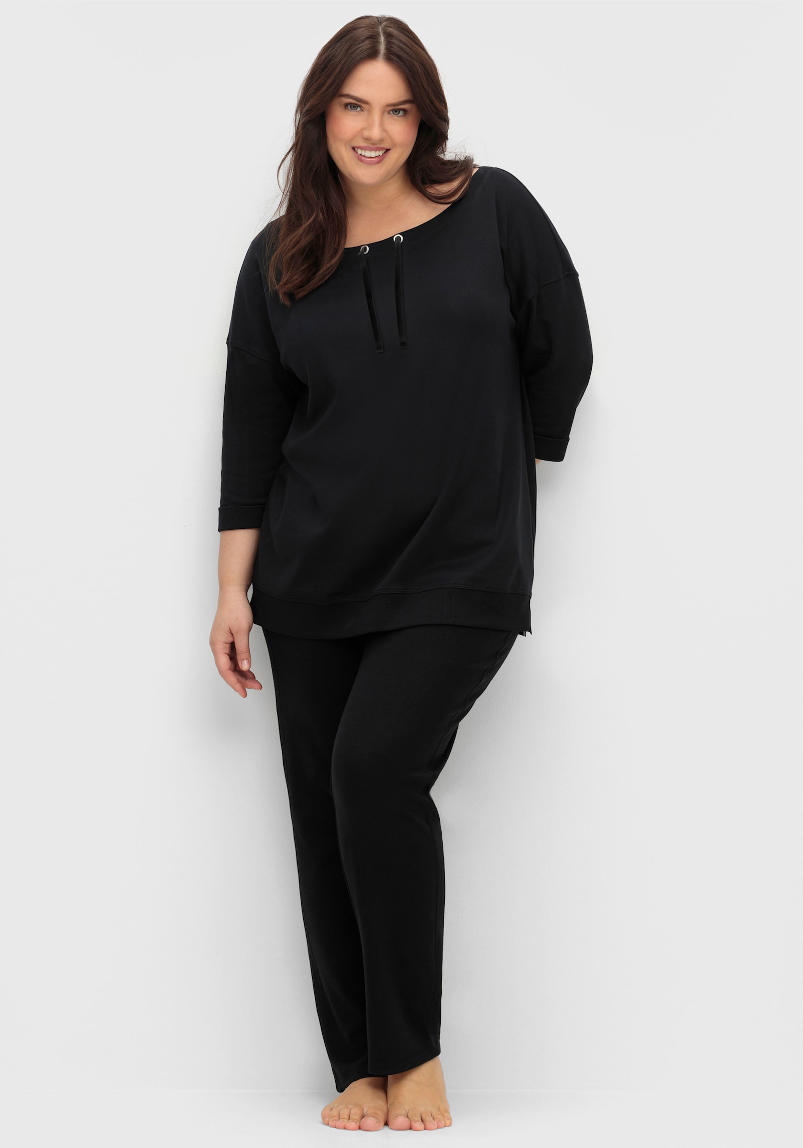 sheego Oversize-Shirt mit Bindebändern - schwarz