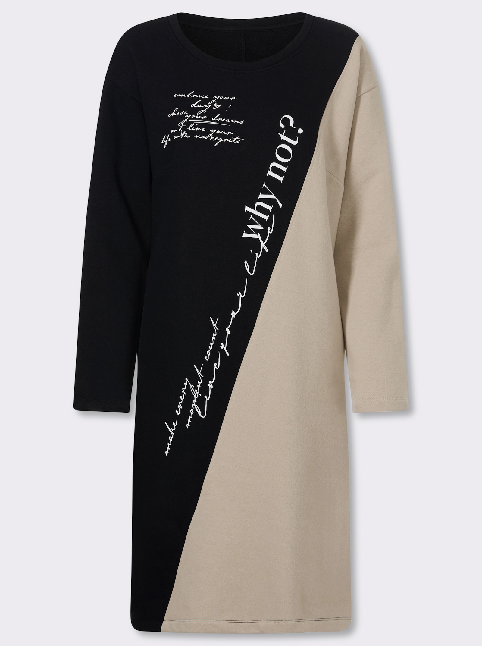 heine Sweatkleid mit diagonalem Streifen - sesam-schwarz-bedruckt