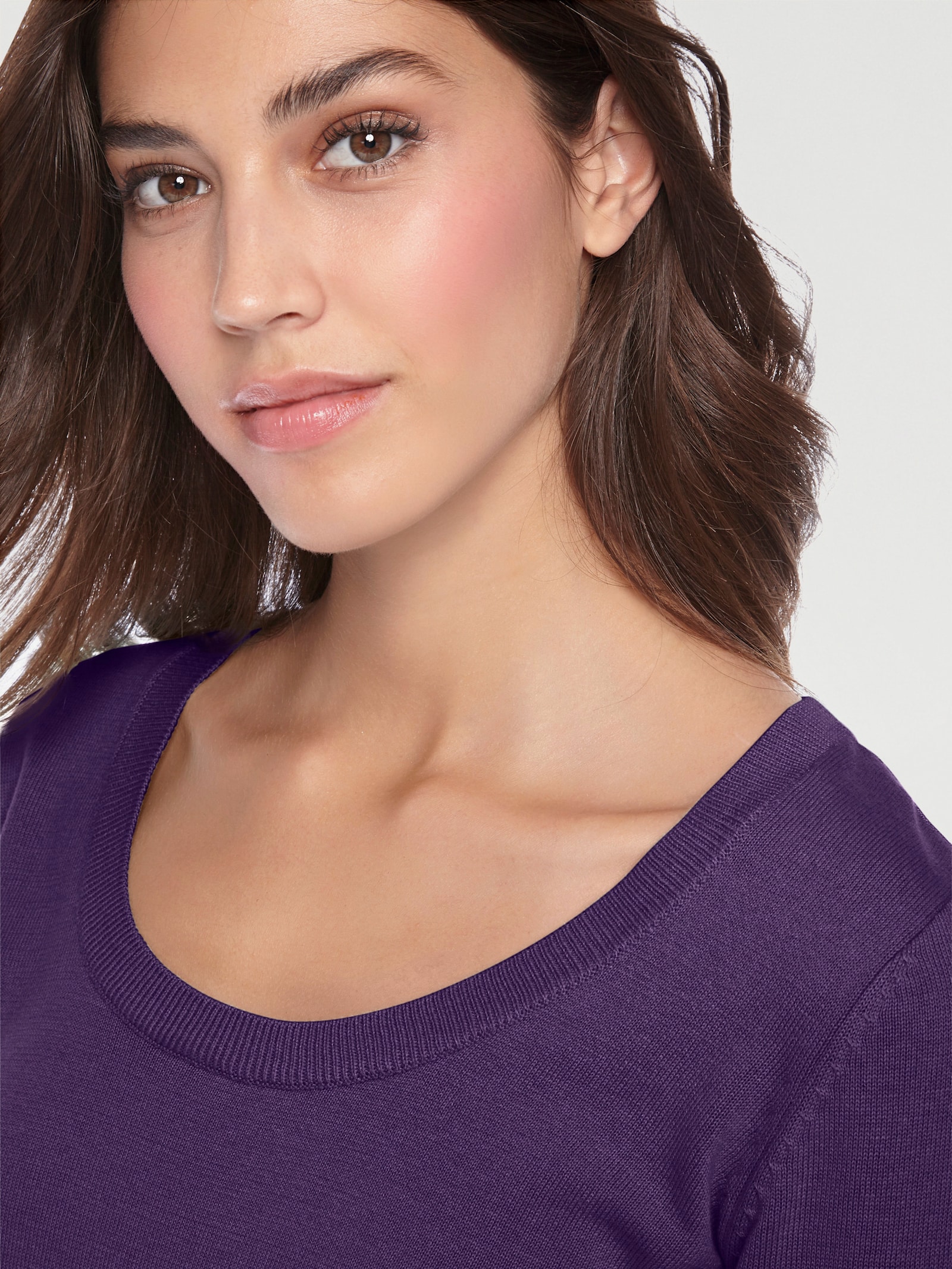 heine Pullover van fijntricot met ronde hals - prune