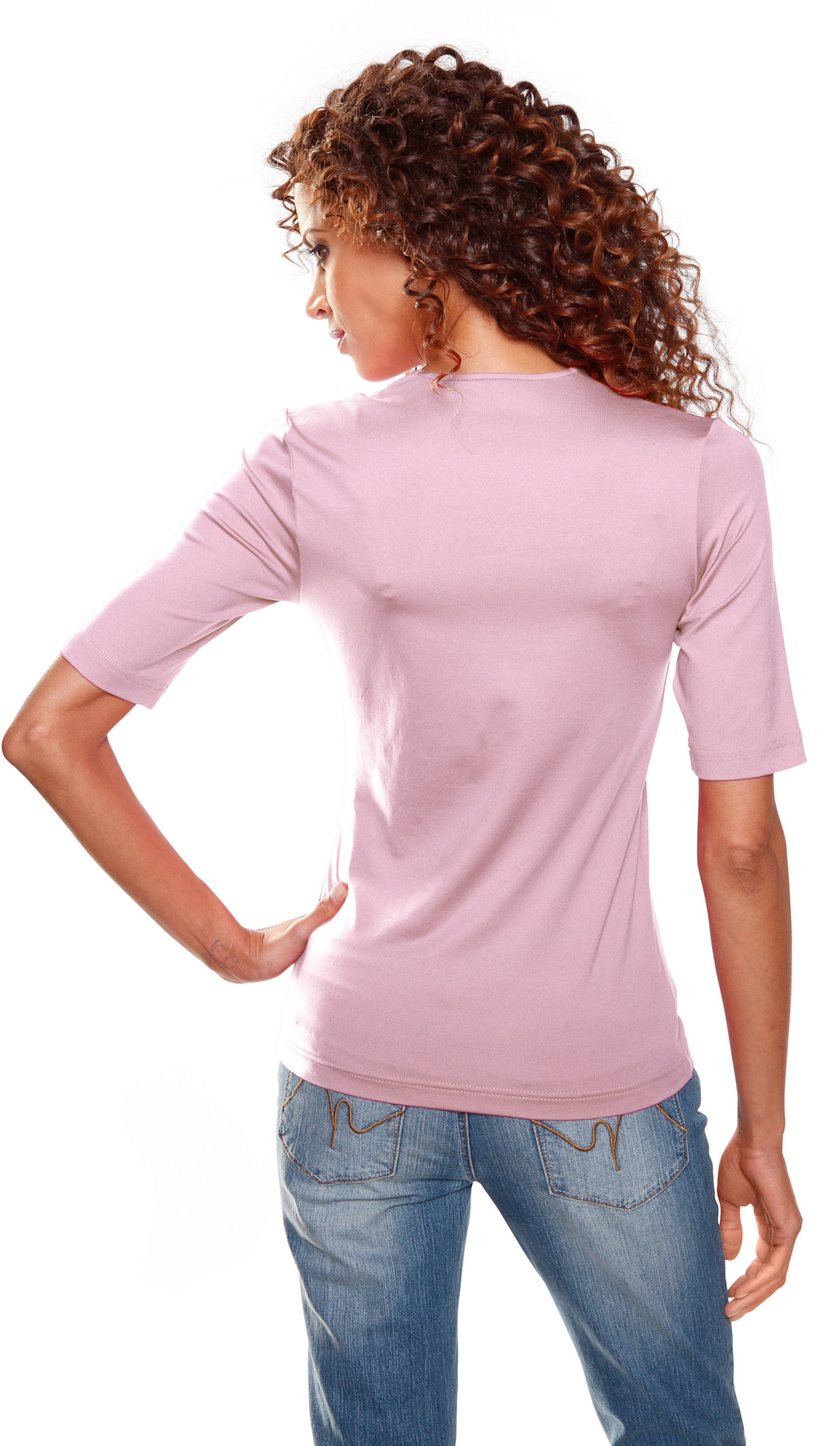 IR Mini günstig Kaufen-V-Shirt in rosé von heine. V-Shirt in rosé von heine <![CDATA[V-Shirt Modisches Basic mit femininem Ausschnitt. Figurbetont, mit etwas längerem Halbarm. Angenehm weiche, farbbrillante Tactel-Qualität mit Stretch-Anteil und leichtem Glanz.]]>. 