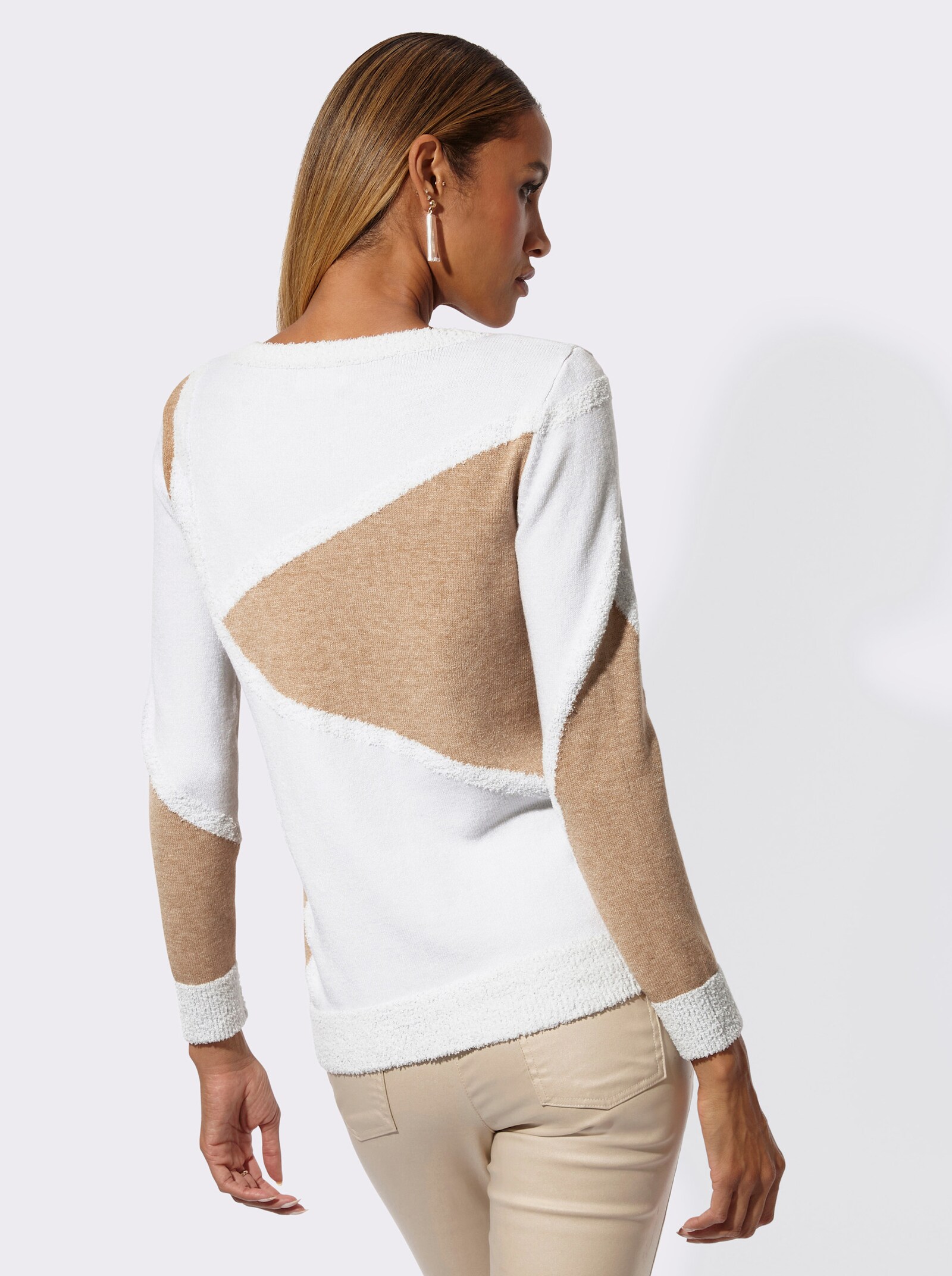 Langarm-Pullover - ecru-camel-meliert