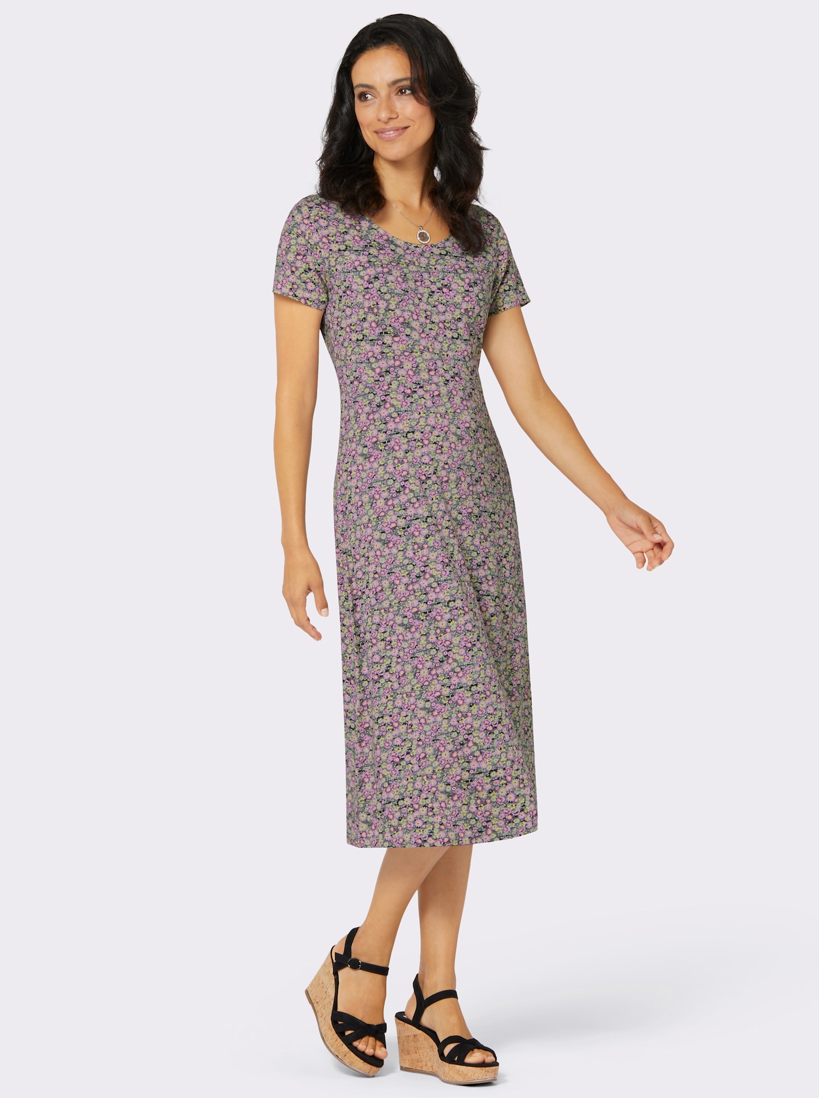 Jerseykleid mit Rücken-Ausschnitt - anthrazit-bedruckt