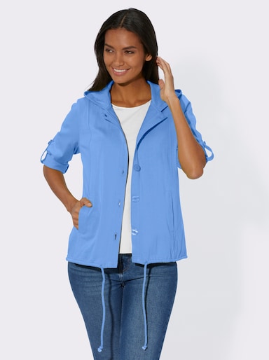 Shirtjacke mit Tunnelzug, reine Baumwolle - mittelblau