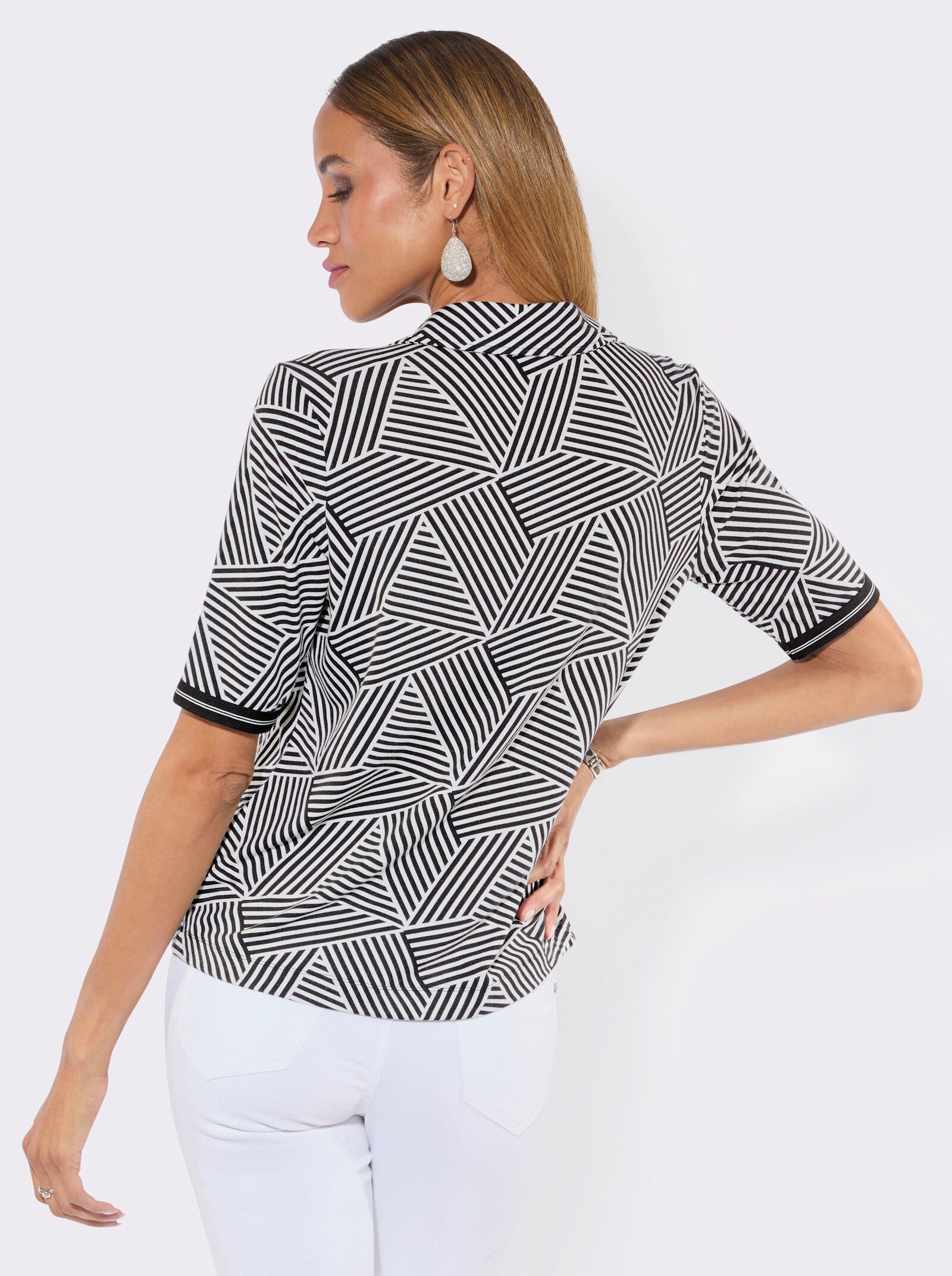 Poloshirt mit Ripsband - ecru-schwarz-bedruckt