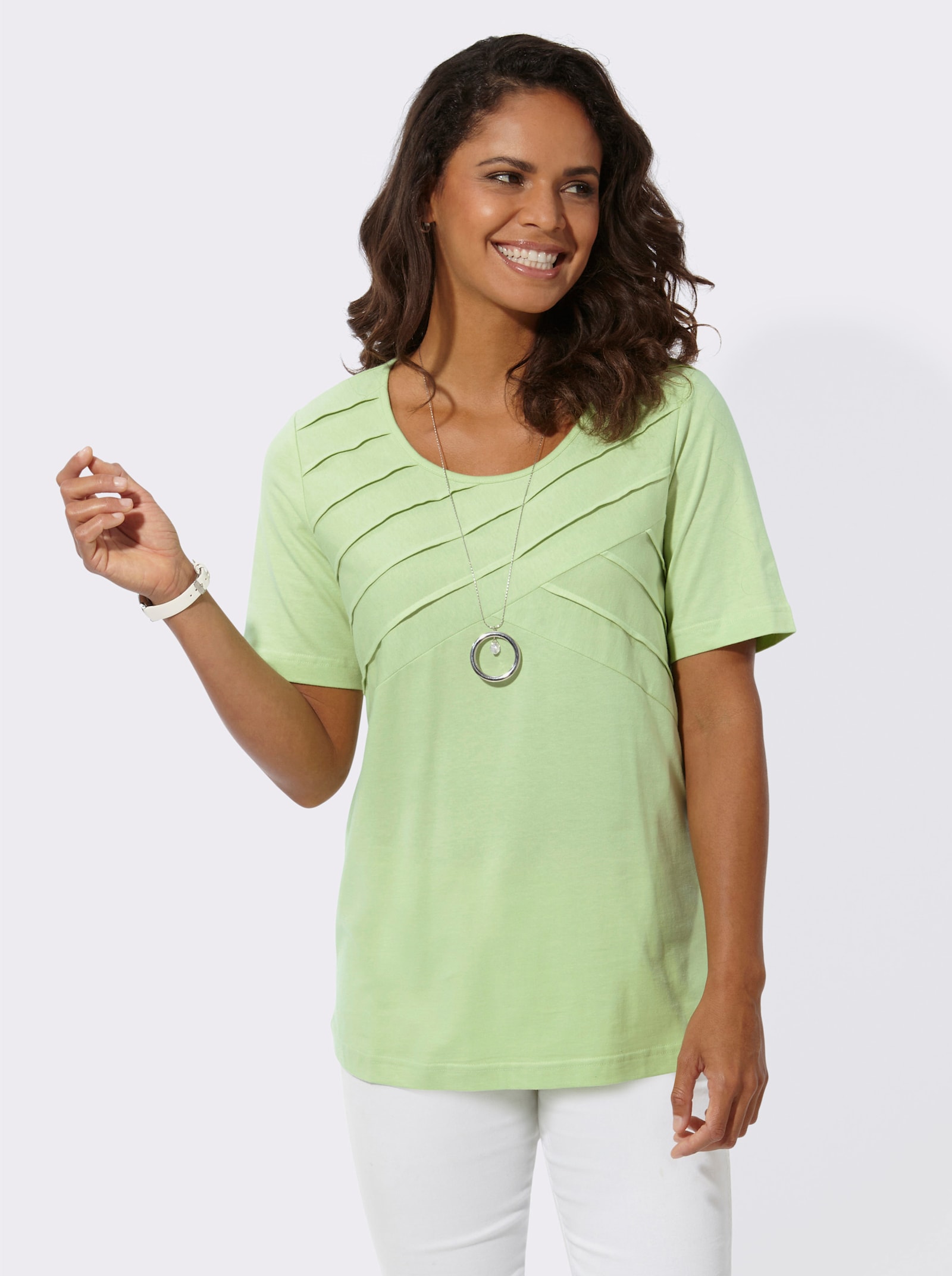 Rundhalsshirt mit Biesen-Verzierung - reseda