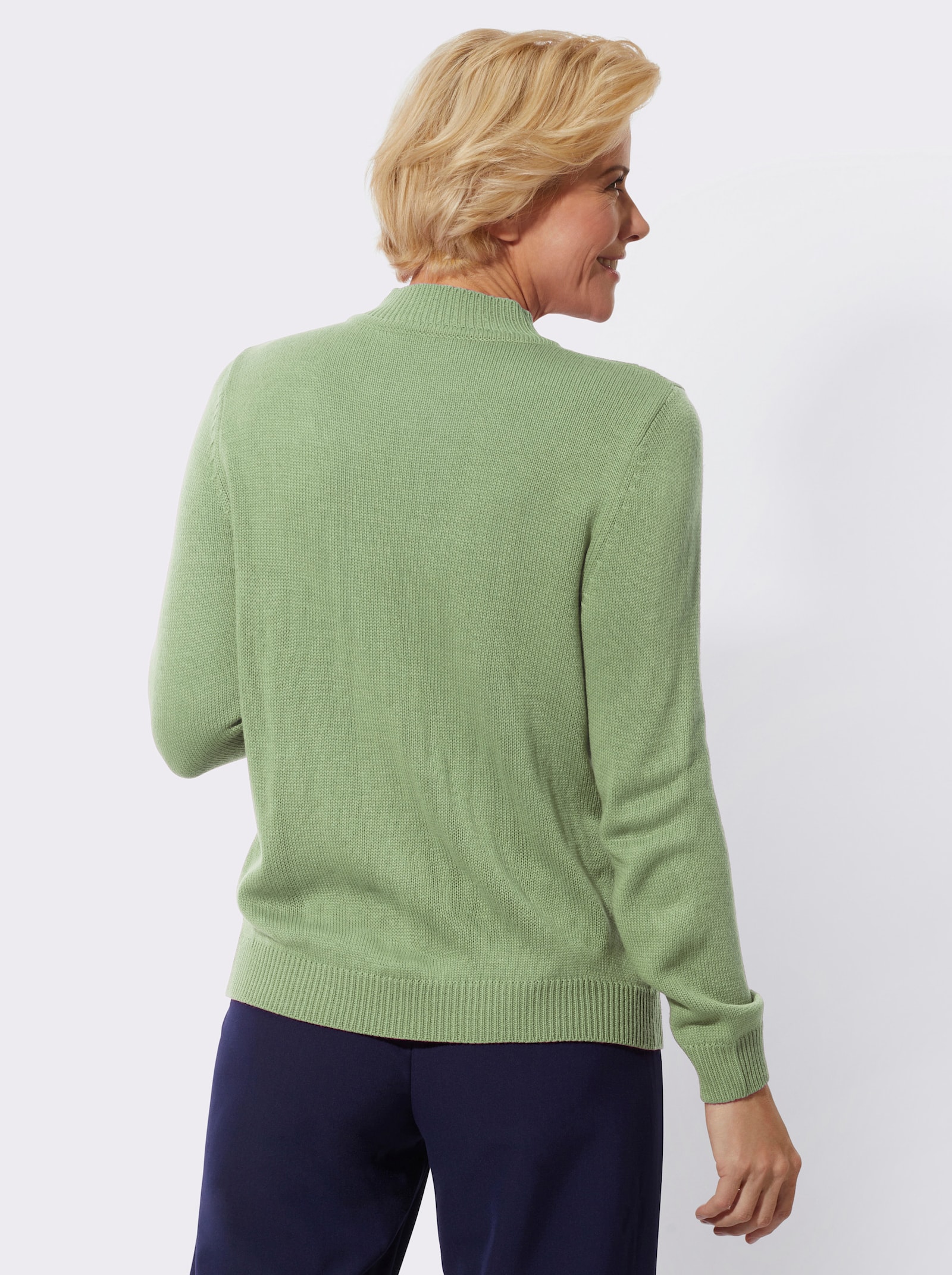 Stehkragenpullover mit Zopfmuster - eucalyptus