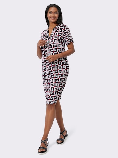 Druckkleid in Viskose-Web-Qualität - schwarz-rot-bedruckt