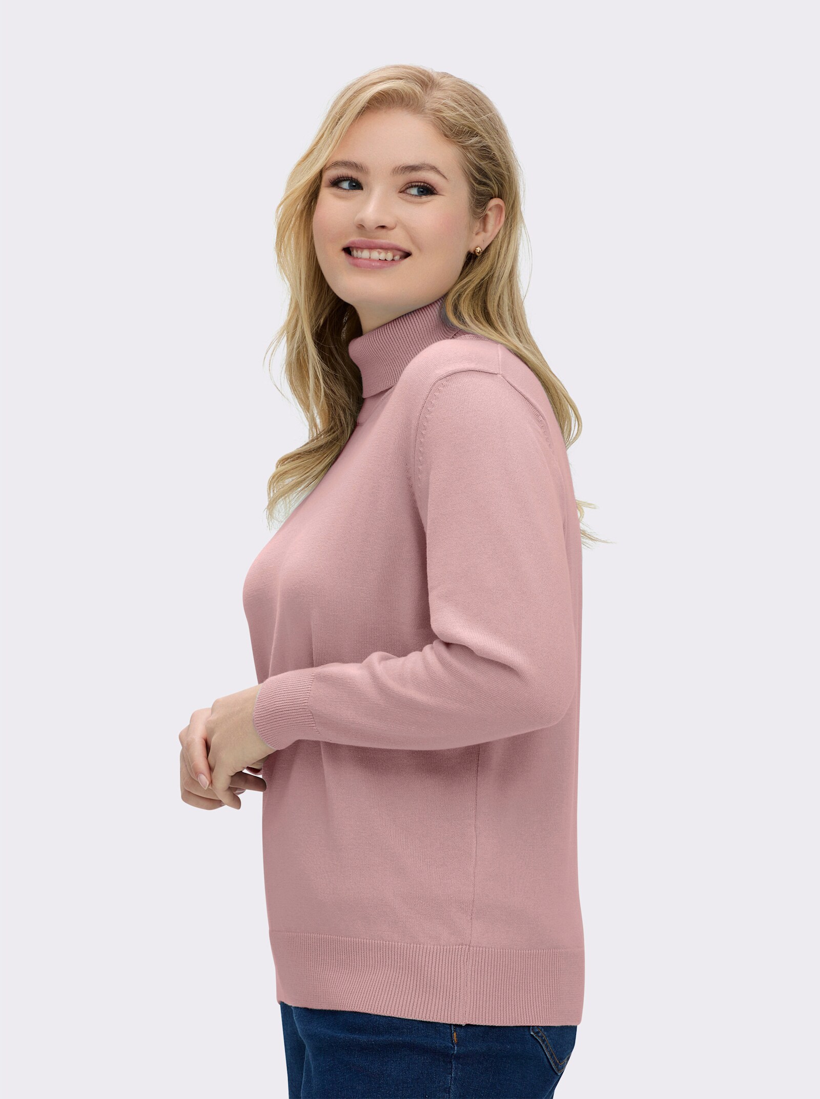 Rollkragenpullover aus reiner Baumwolle - rosenholz