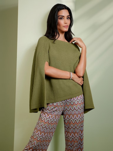 heine Strickponcho mit Cape-Ärmel - oliv