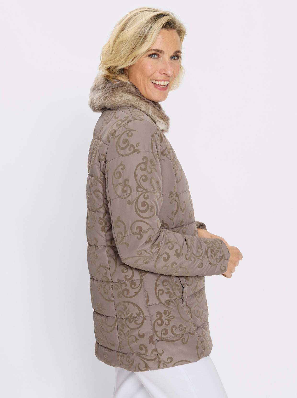 Jacke mit Flock-Print - taupe