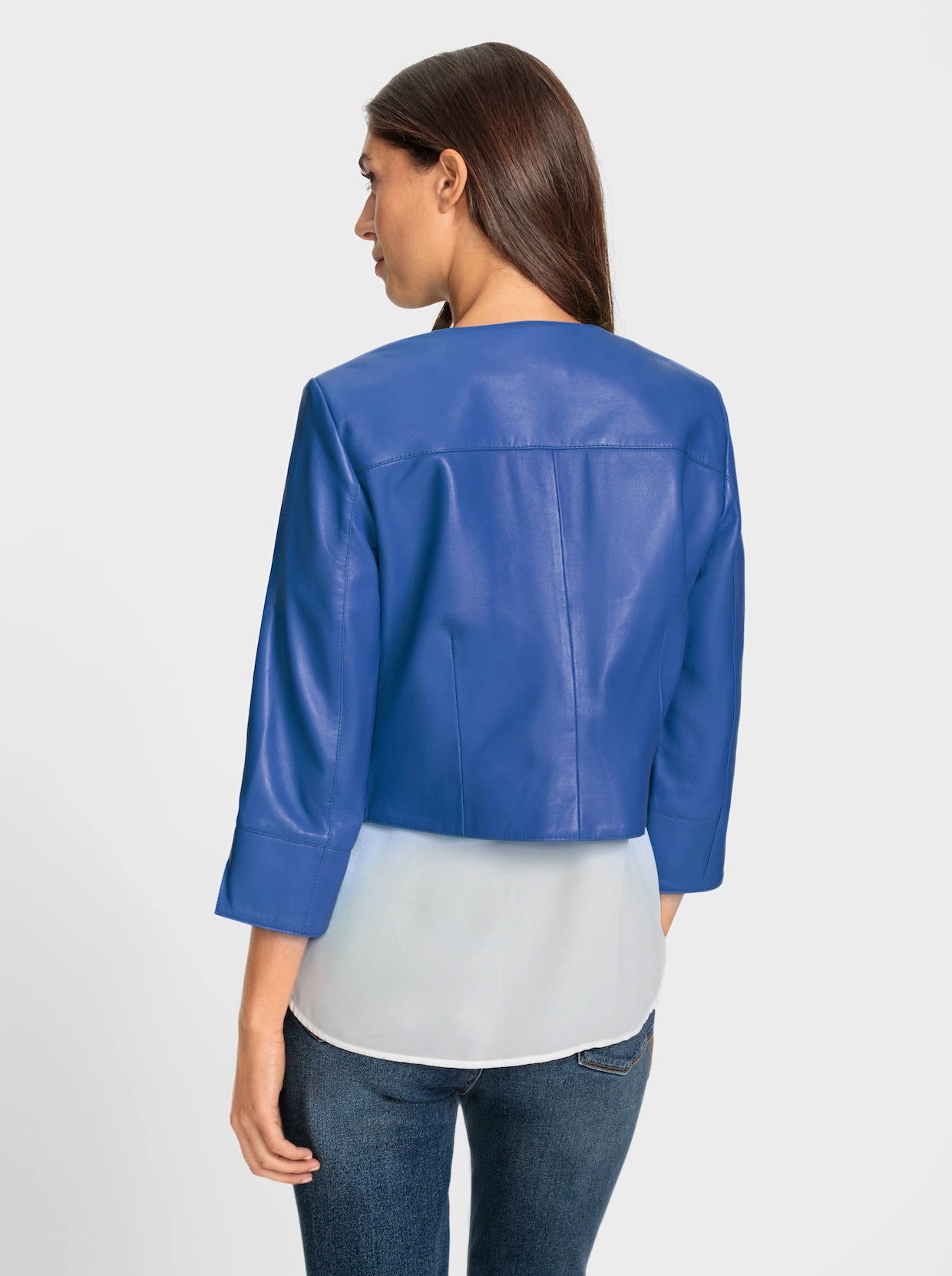 heine Leder-Jacke - royalblau