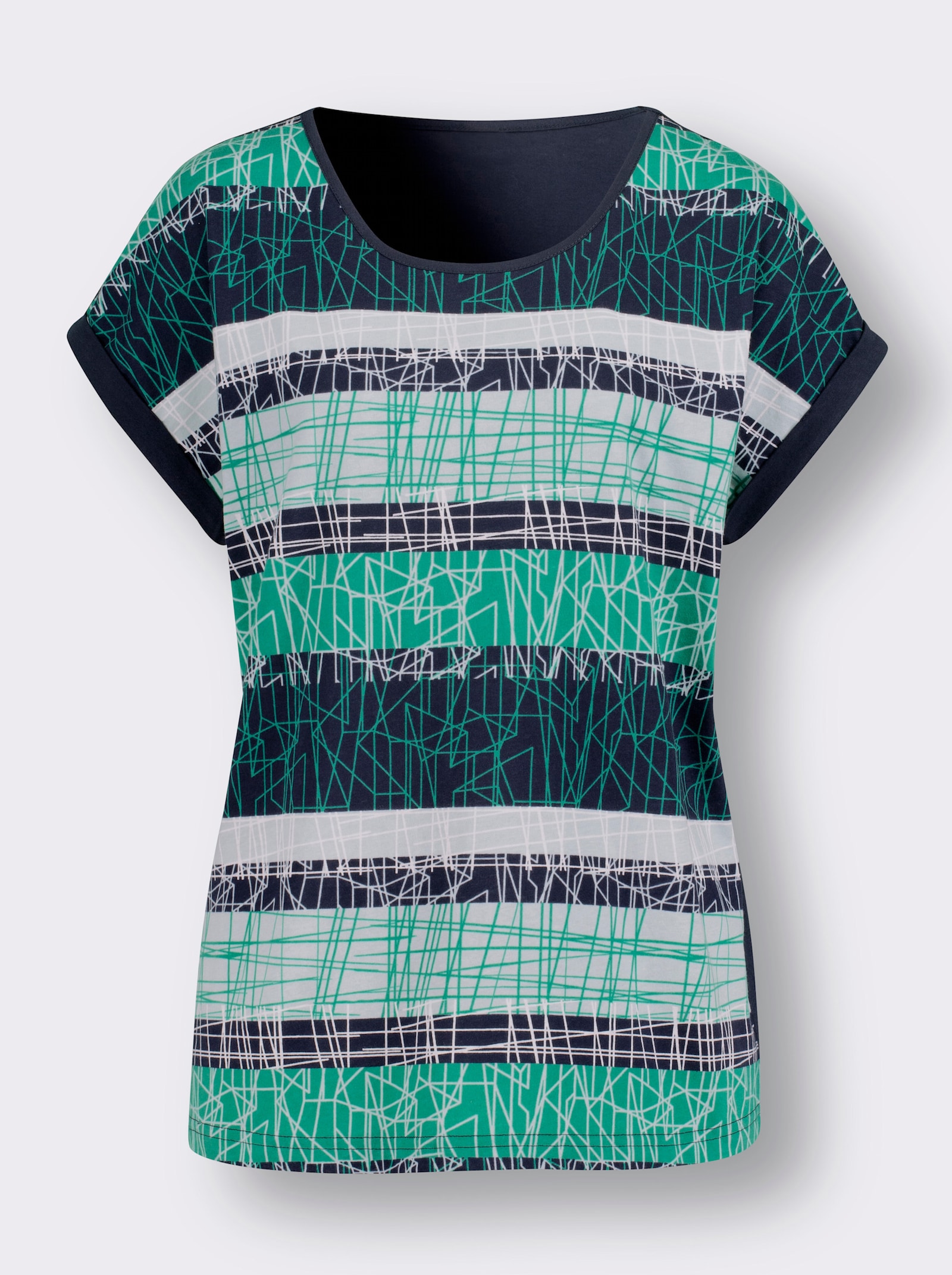 Kurzarmshirt mit Druck im Vorderteil - mint-nachtblau-bedruckt