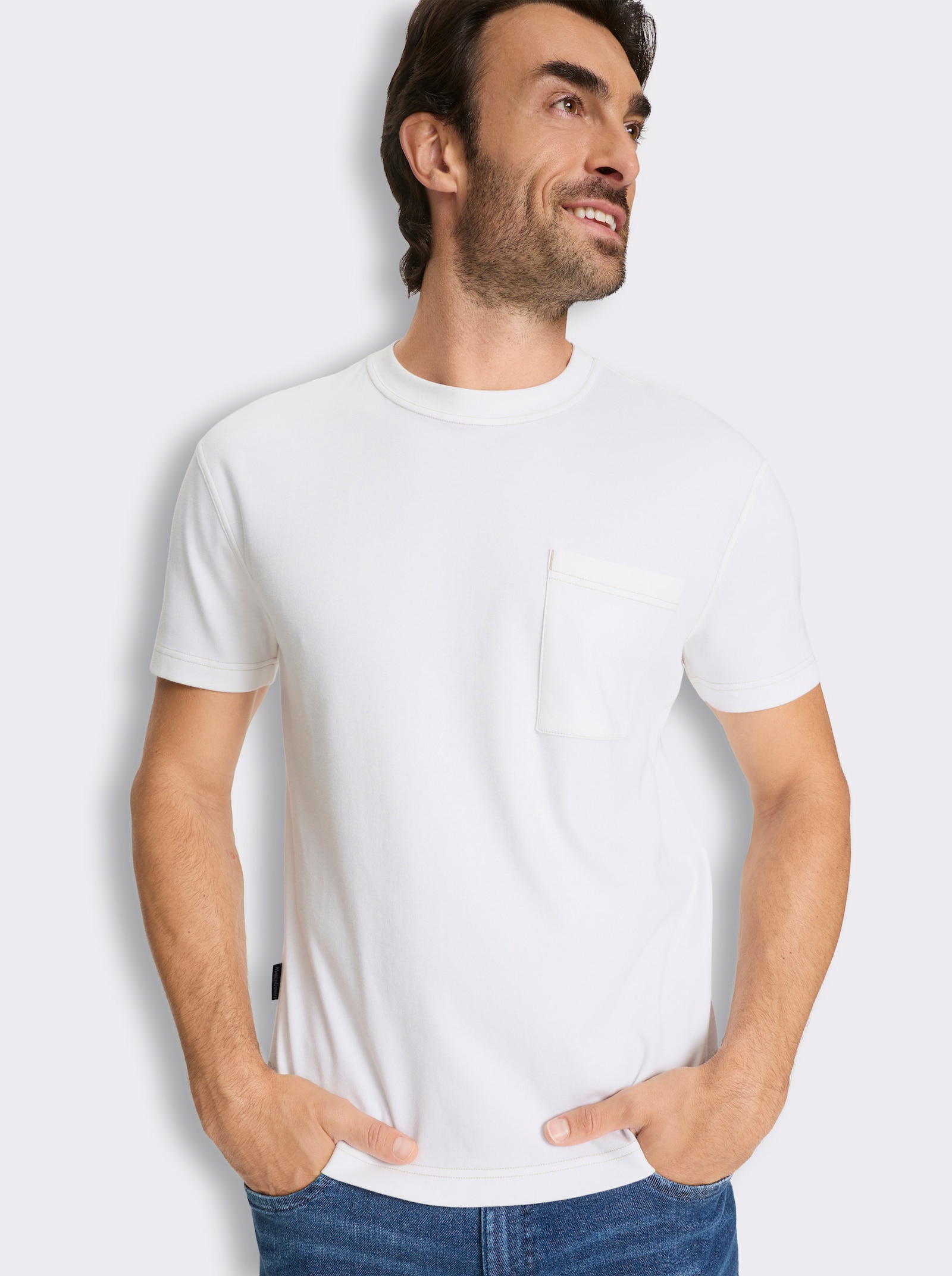 Marco Donati Kurzarmshirt in Interlock-Qualität - ecru