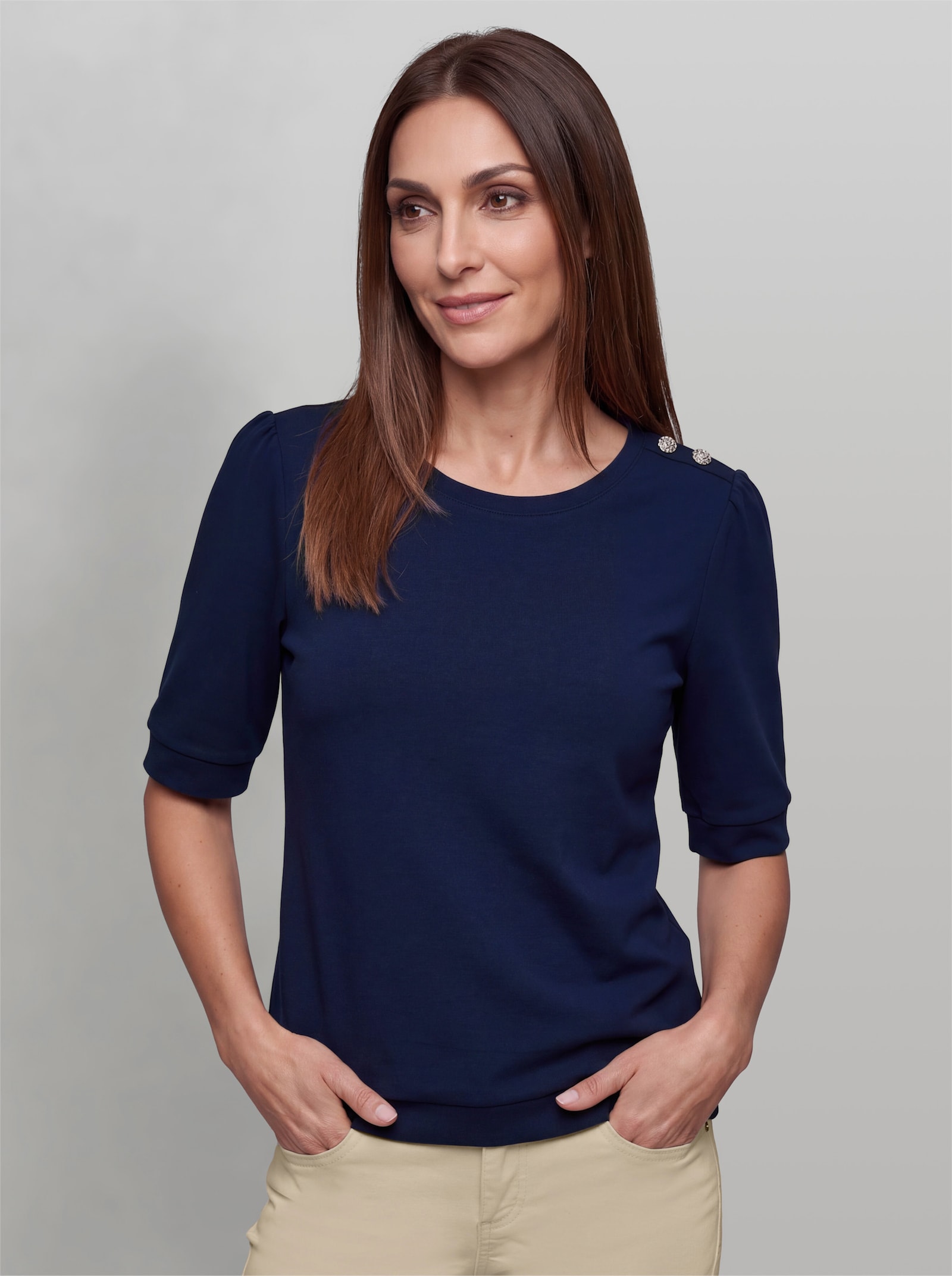 heine Sweatshirt mit Schmuckknöpfen - marine