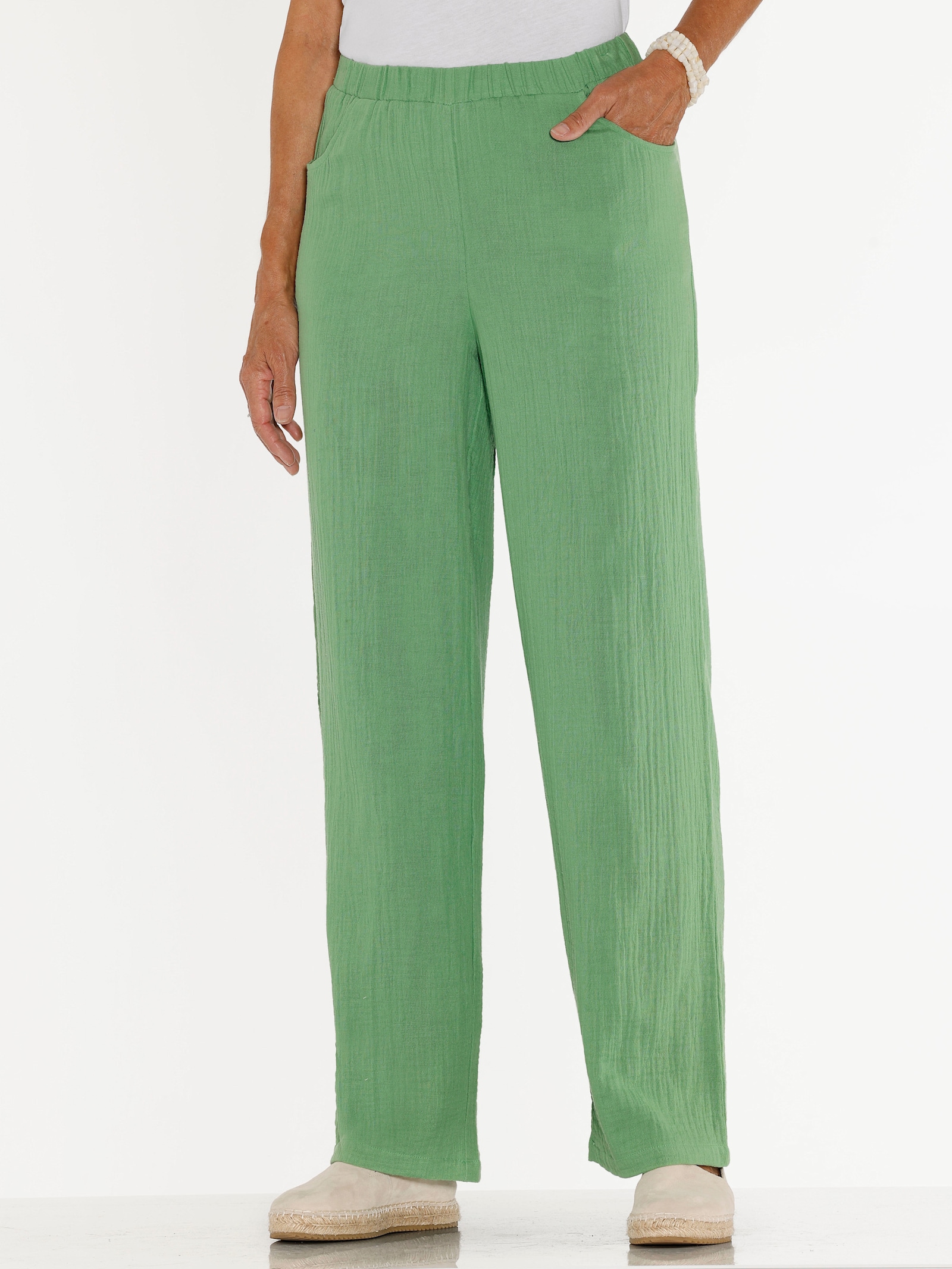 Nohavice na gumu z mušelínu - jablková