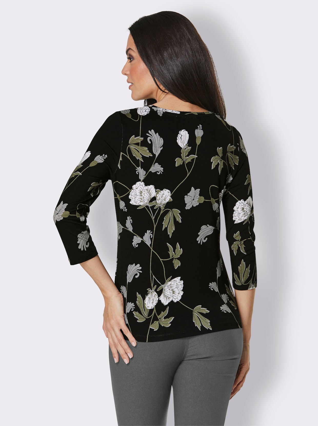 CREATION L PREMIUM Shirt van viscose en zijde - zwart/kaki geprint