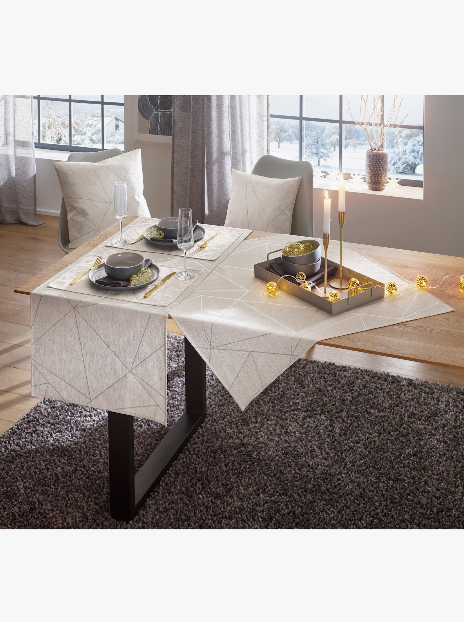 Tischdecke - weiss-silberfarben