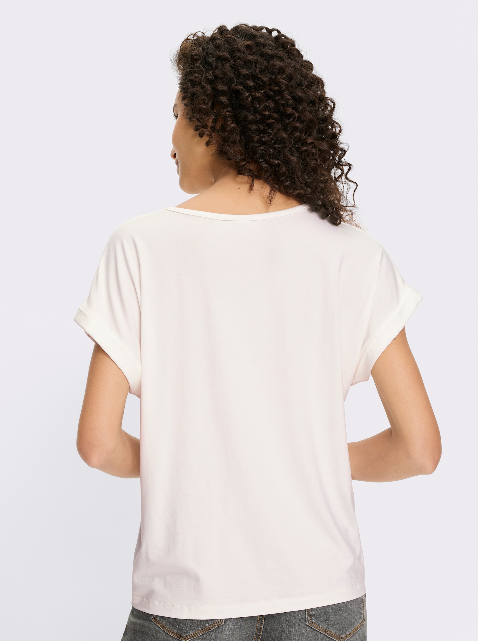 heine Kurzarmshirt mit Glanz-Print - ecru-grau-bedruckt