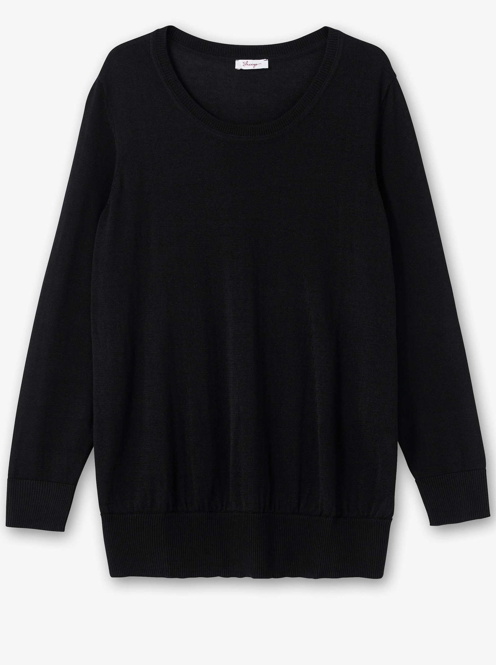 sheego Strickpullover mit etwas weiterem Rundhalsausschnitt - schwarz