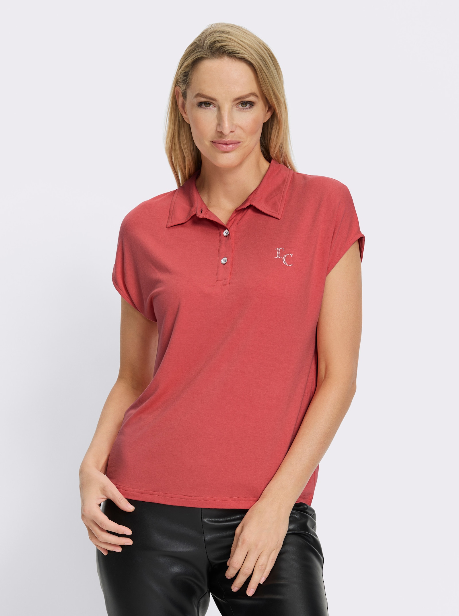 heine Poloshirt mit Glitzersteinchen - grapefruit