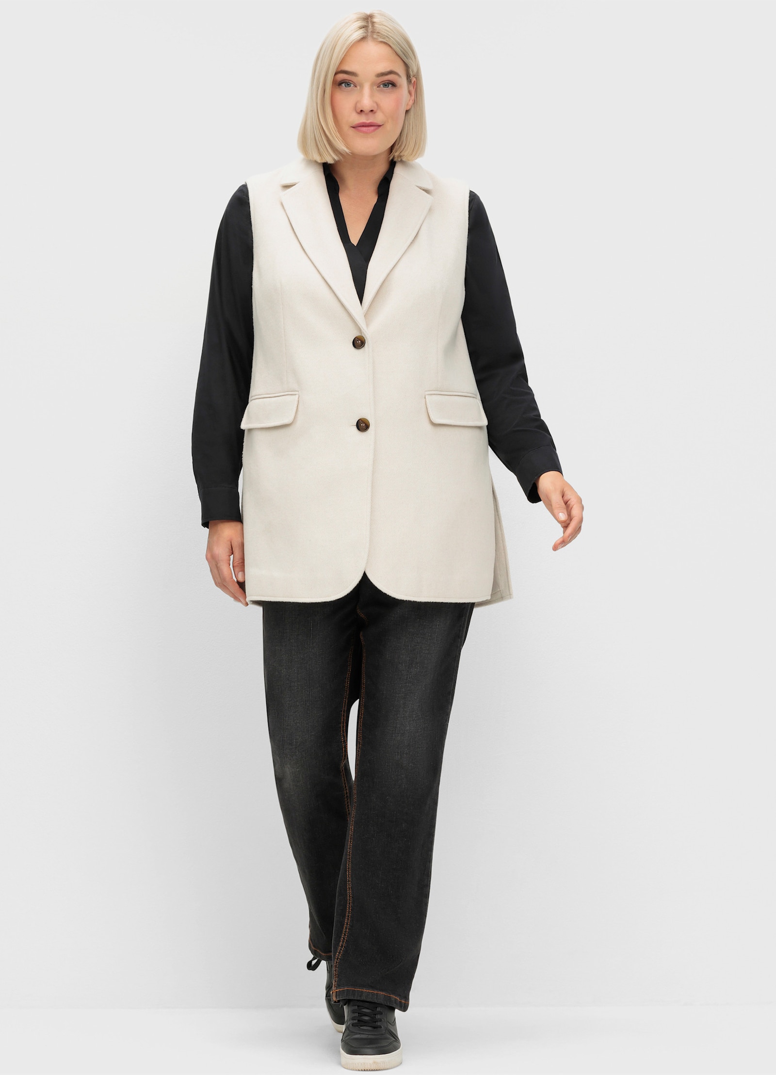 sheego Longweste mit Reverskragen - beige