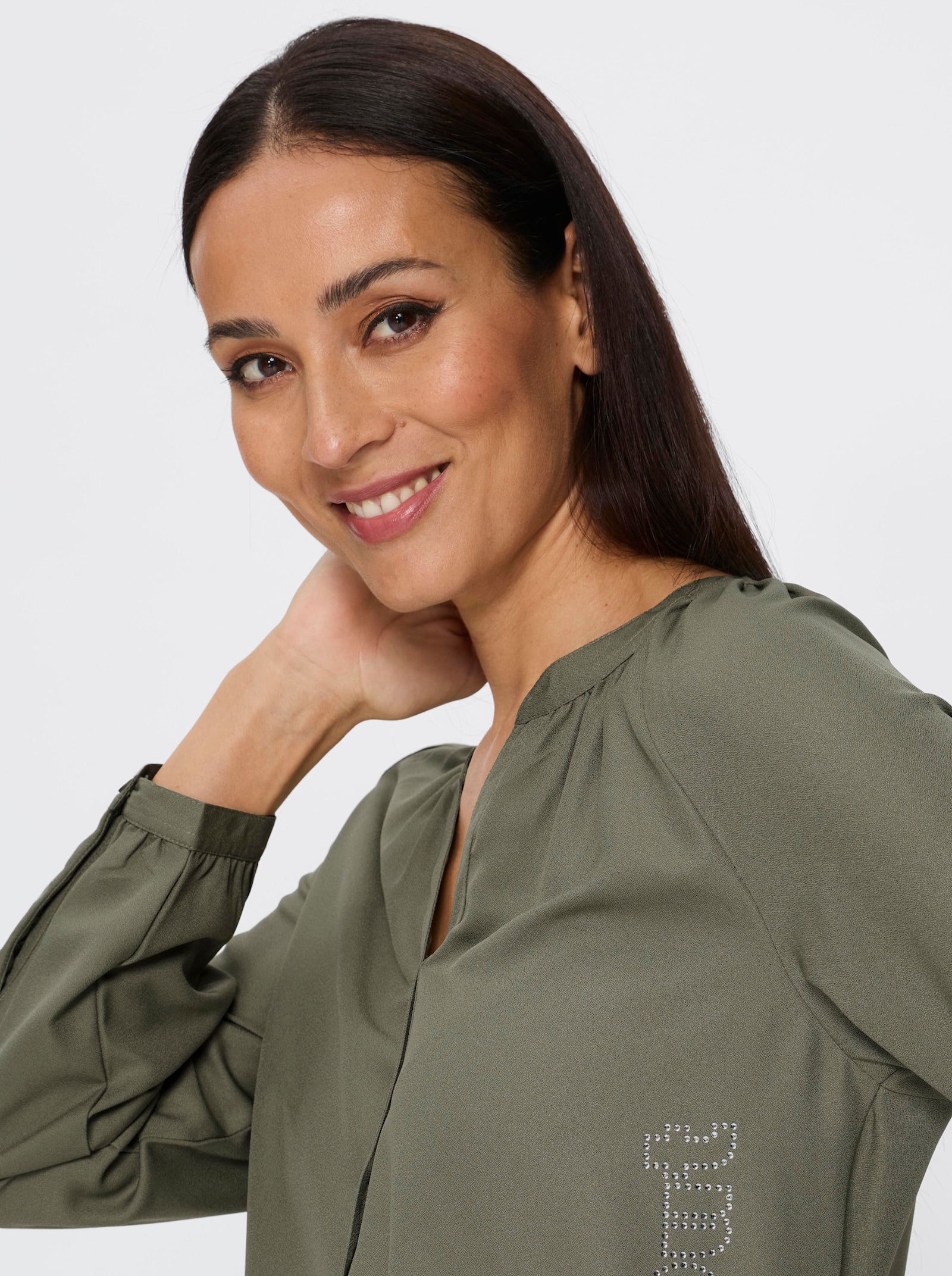 heine Schlupfbluse mit Schriftzug - moos-ecru