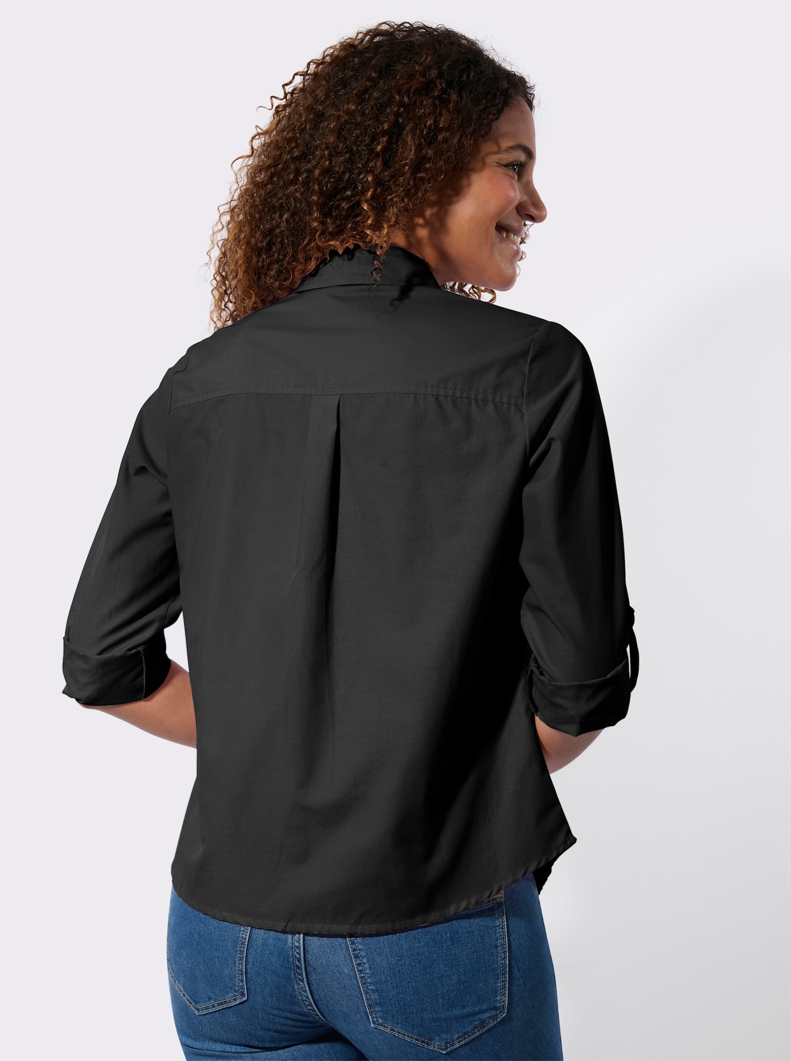 Hemdbluse mit krempelbaren Ärmeln - schwarz