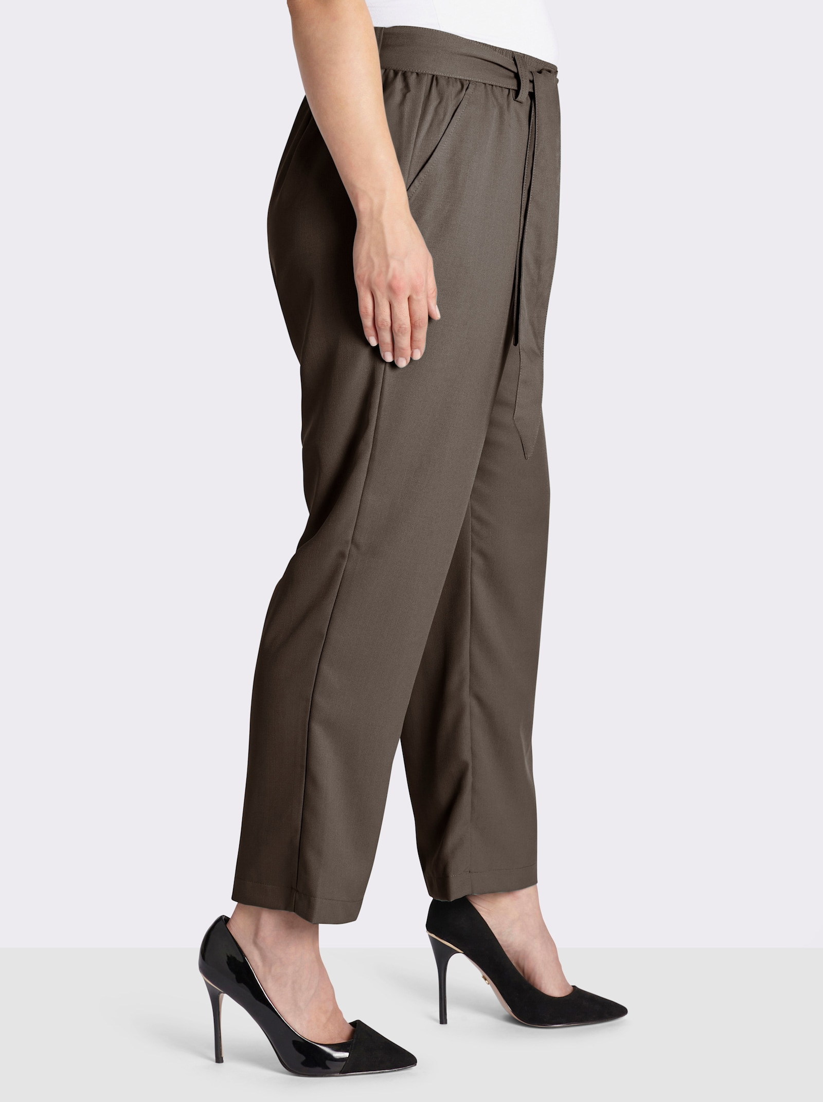 Palazzohose mit Bindegürtel - khaki