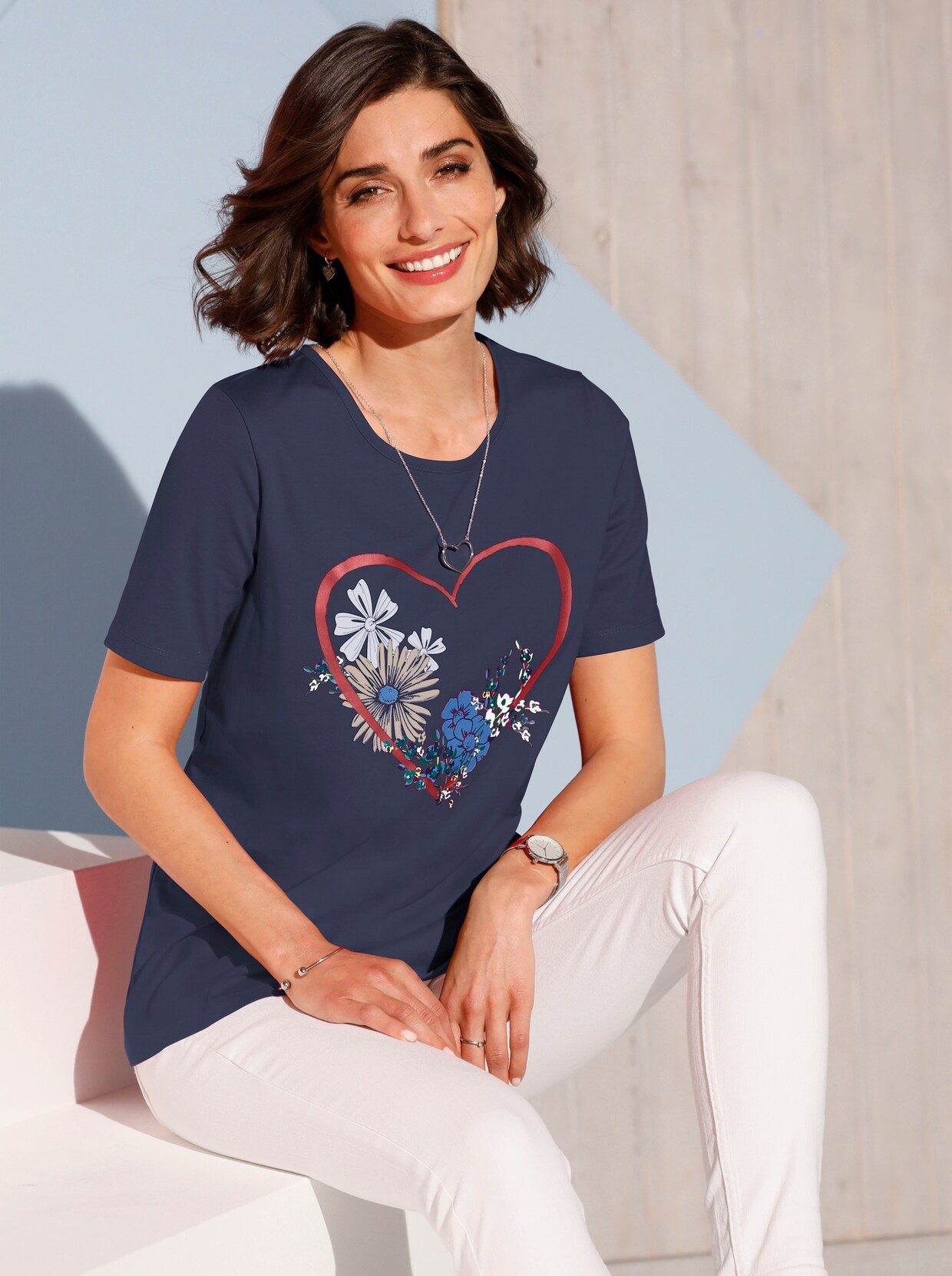 T-shirt - nachtblauw geprint