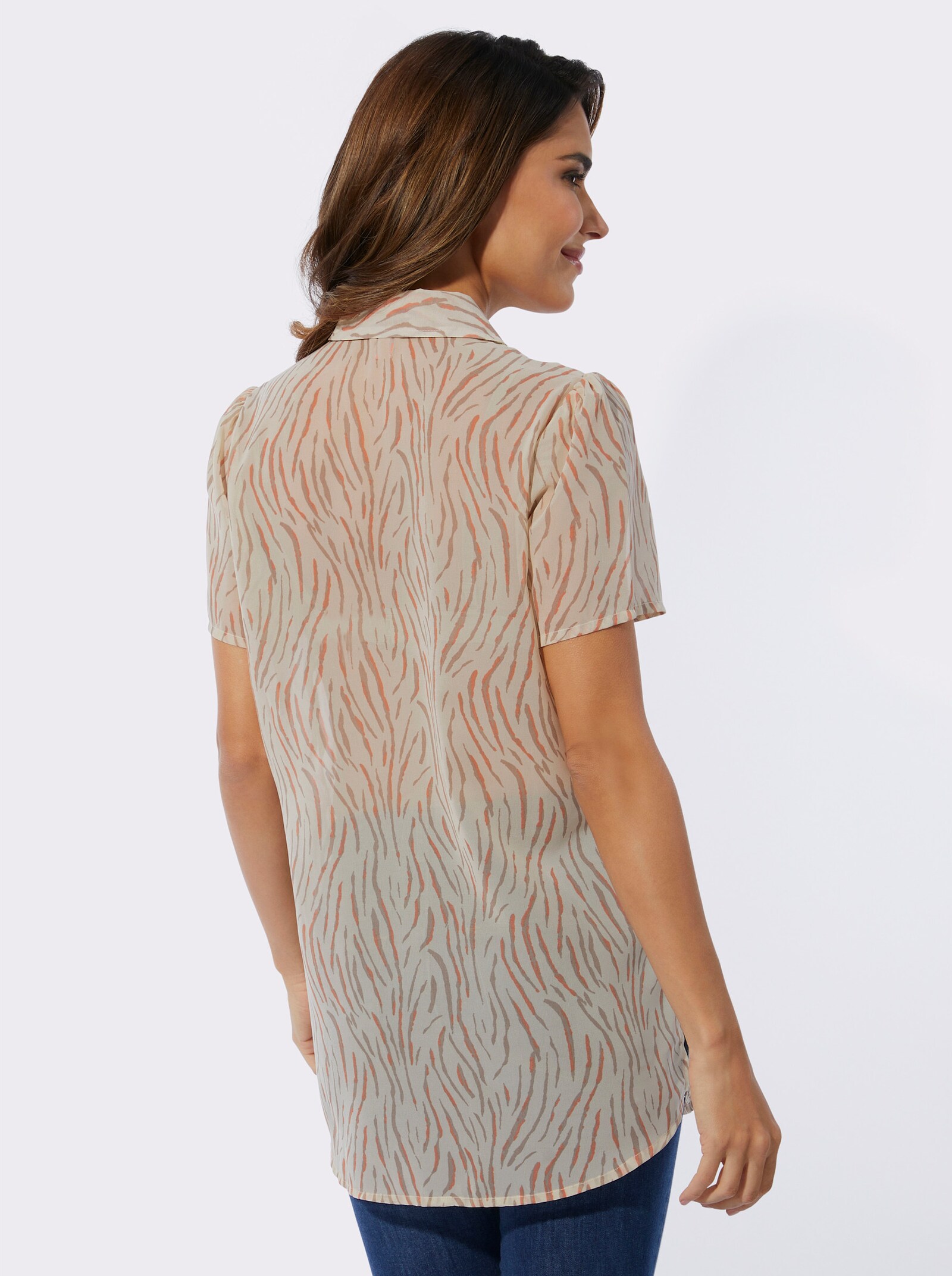 Longbluse mit kurzen Puffärmeln - taupe-sand-bedruckt