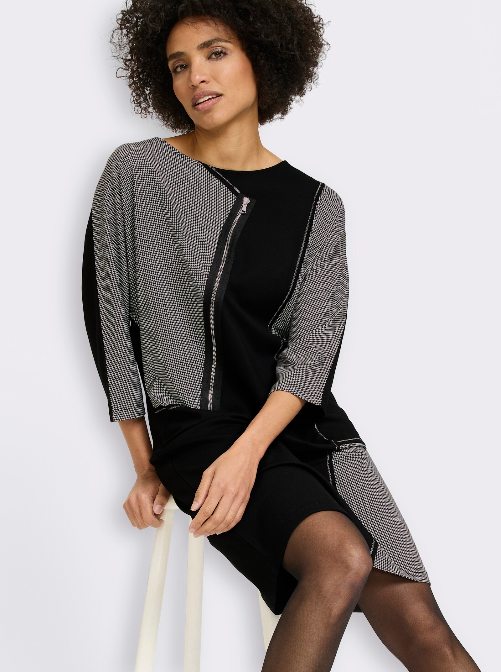 heine Webkleid mit Patch-Elementen - schwarz