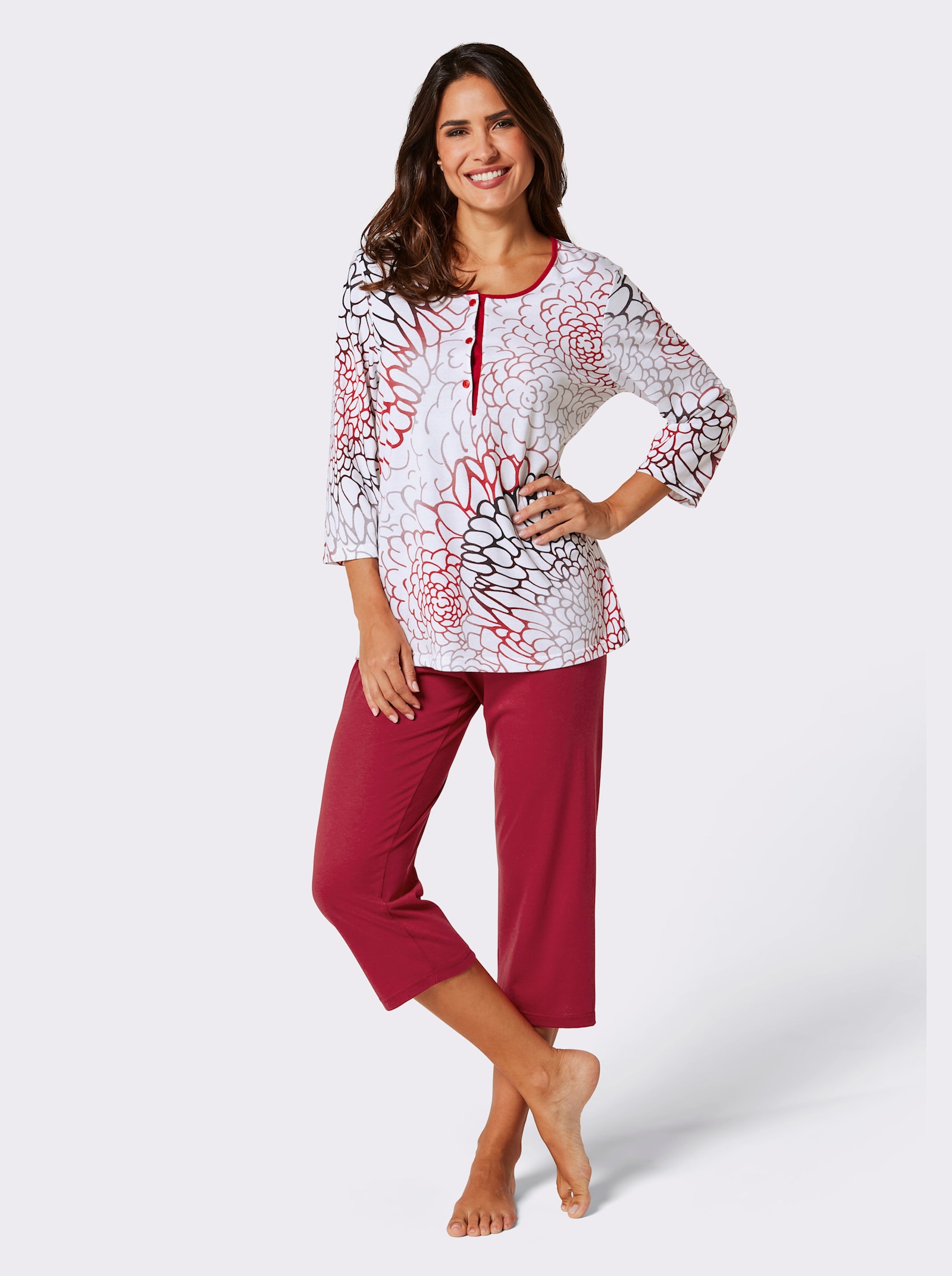 Ascafa Pyjama met 3/4-mouwen - rood geprint