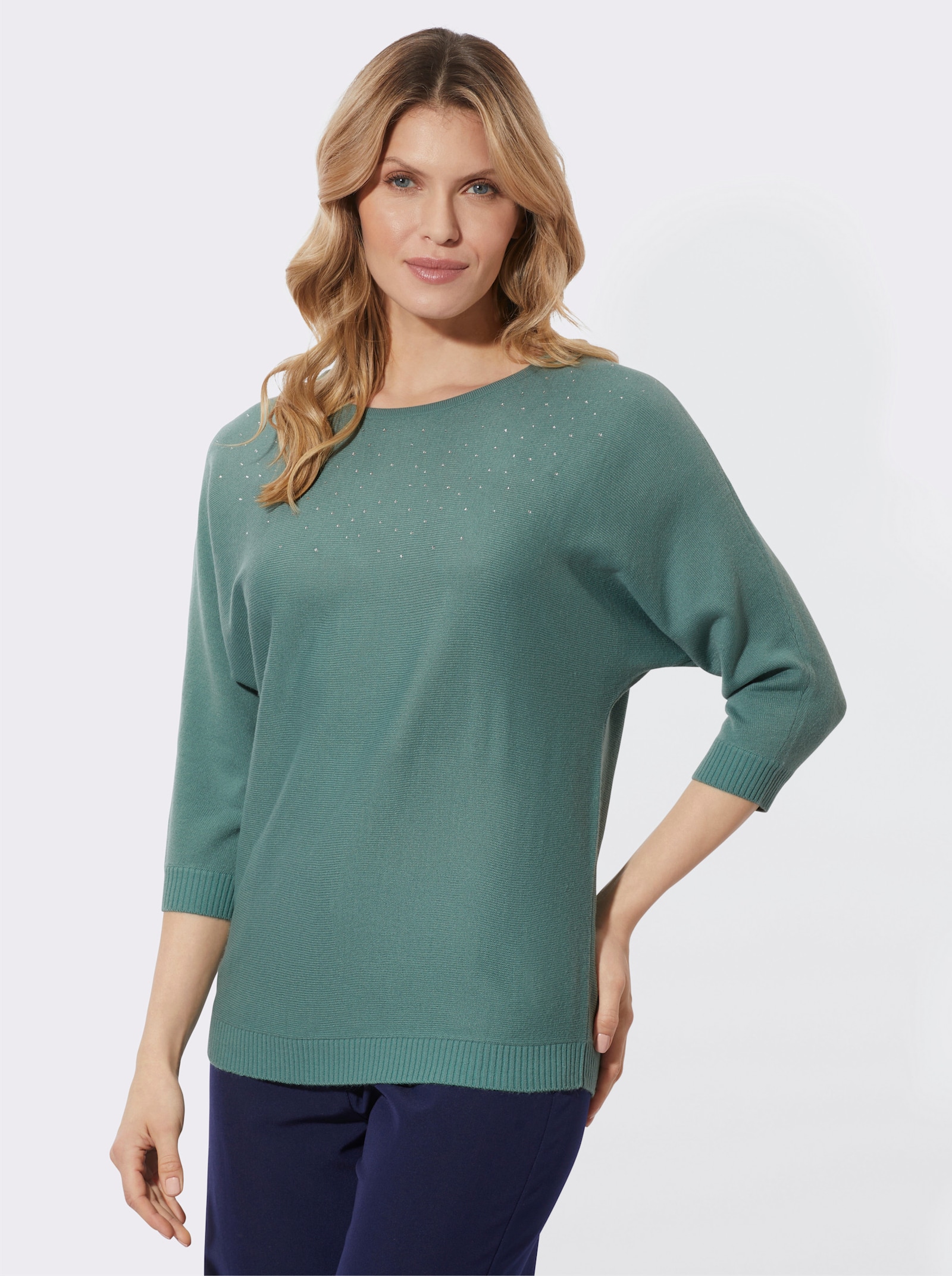 Fledermauspullover mit Glitzersteinchen - jade