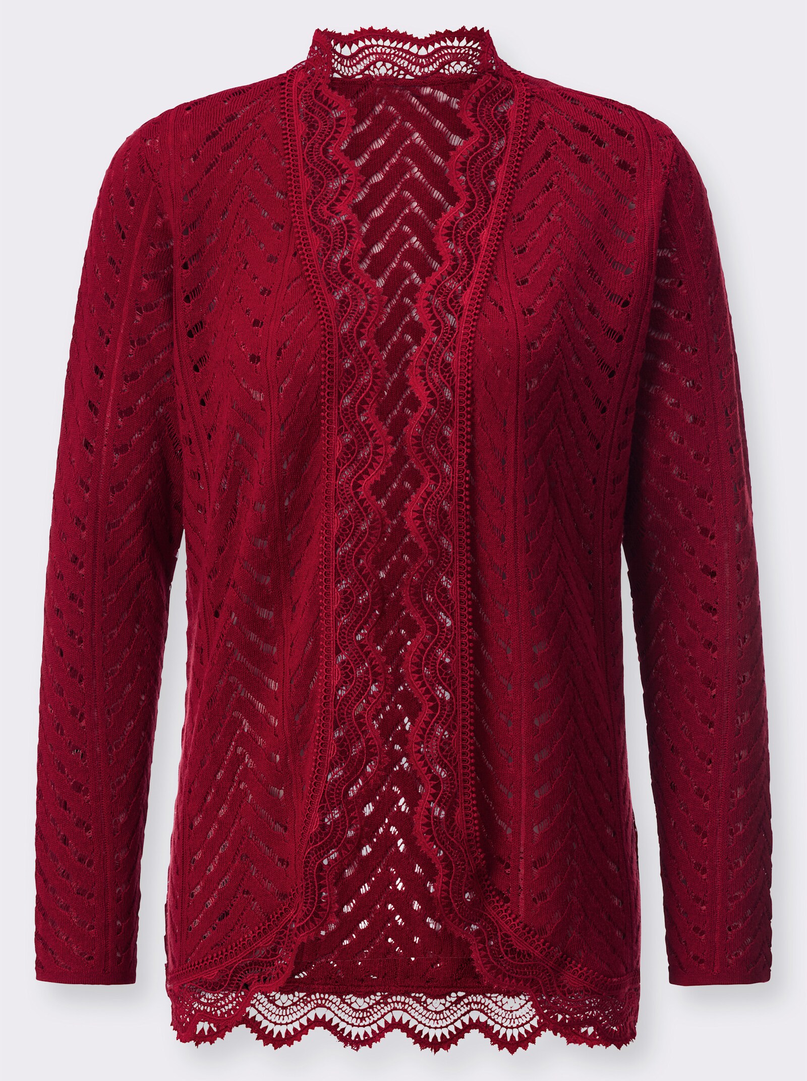  Ajourstrickjacke mit Spitzen-Details - kirsche