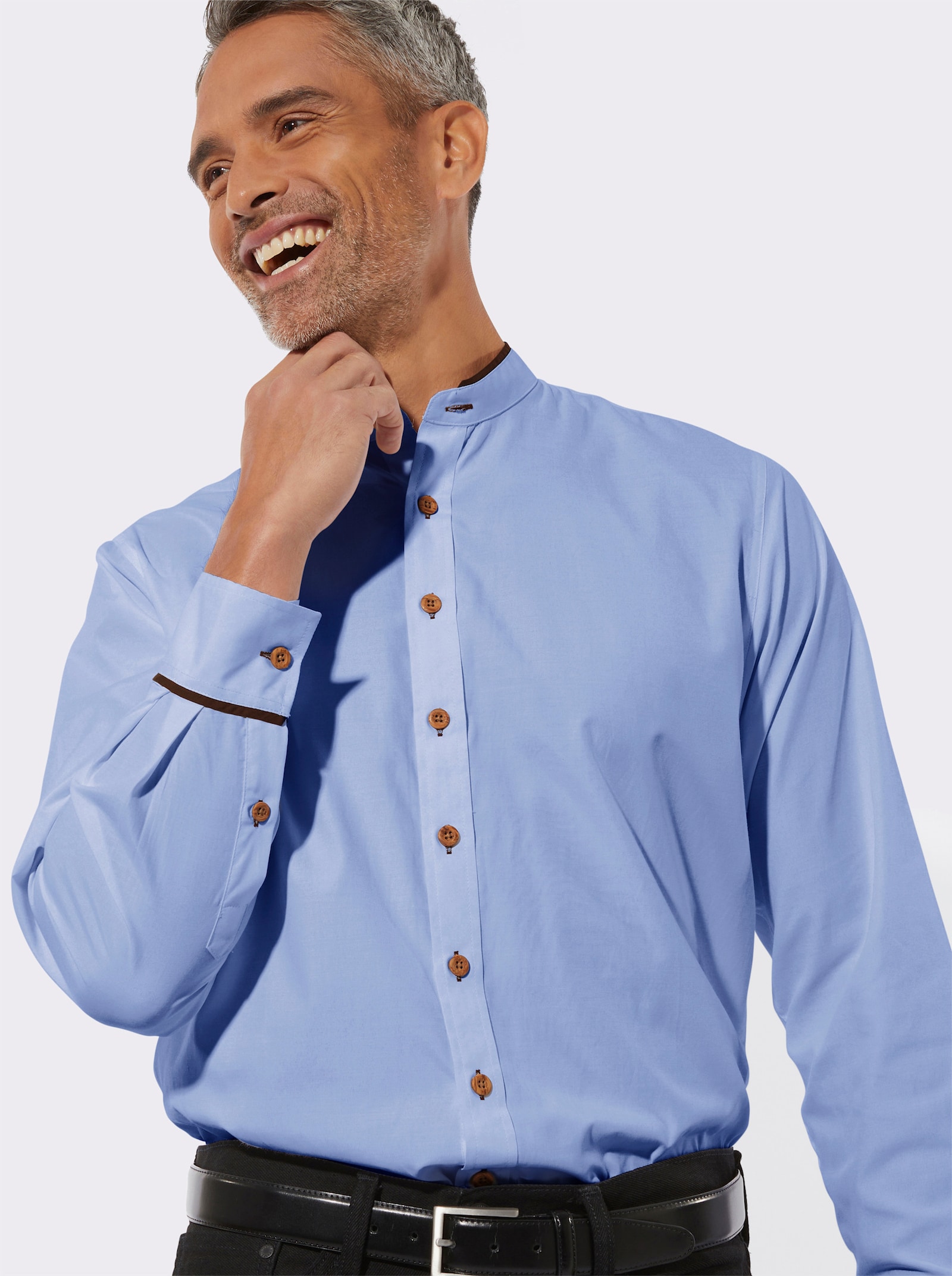 Långärmad skjorta med kontrastpasspoaler - blå