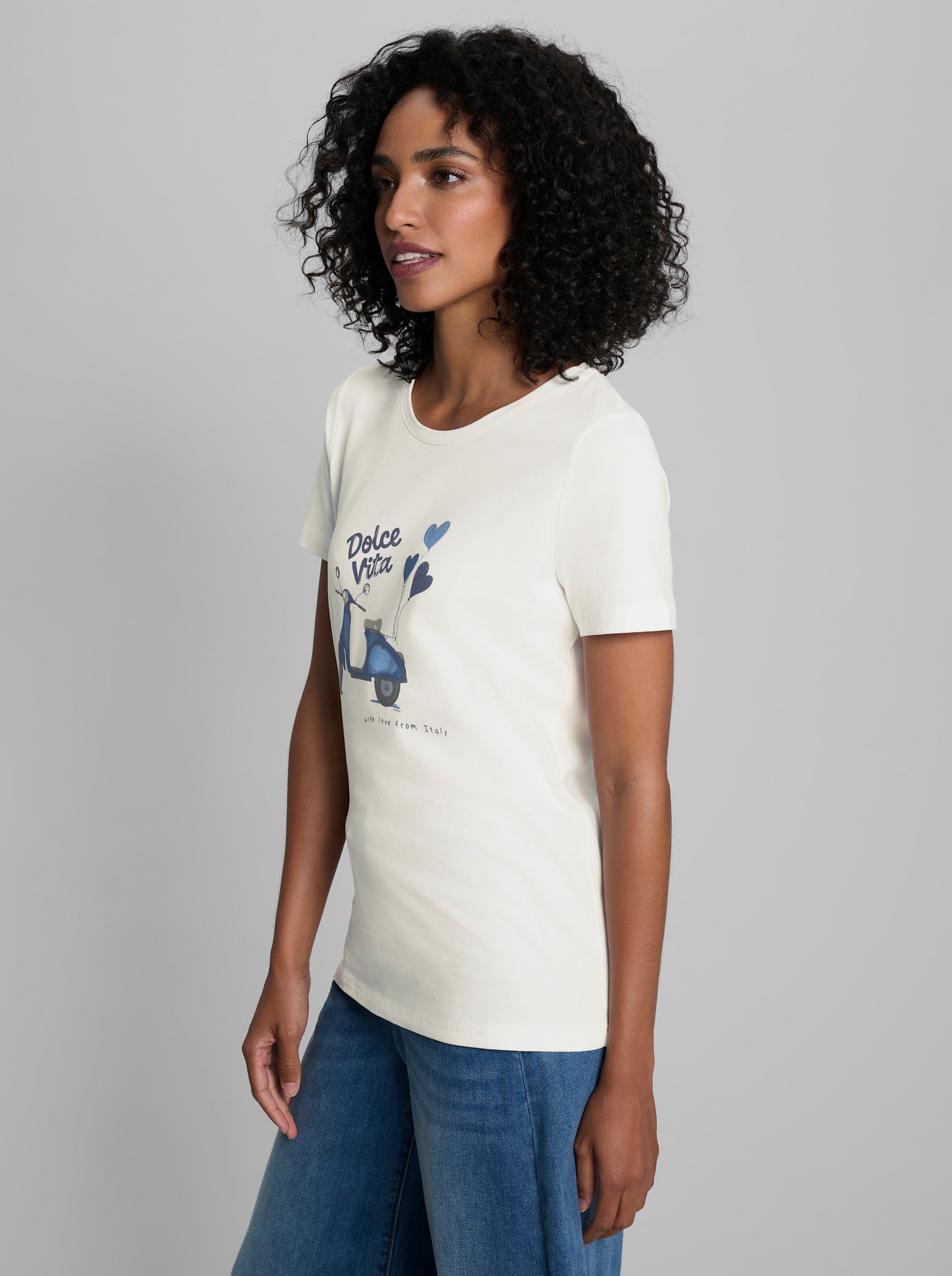 heine Kurzarmshirt mit Schriftzug - ecru
