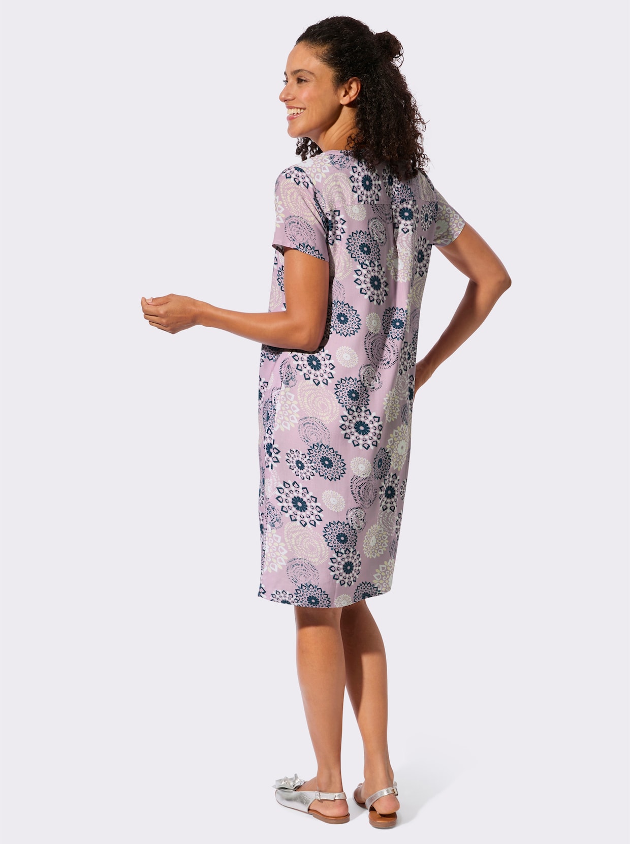 Webkleid - mauve-dunkelblau-bedruckt