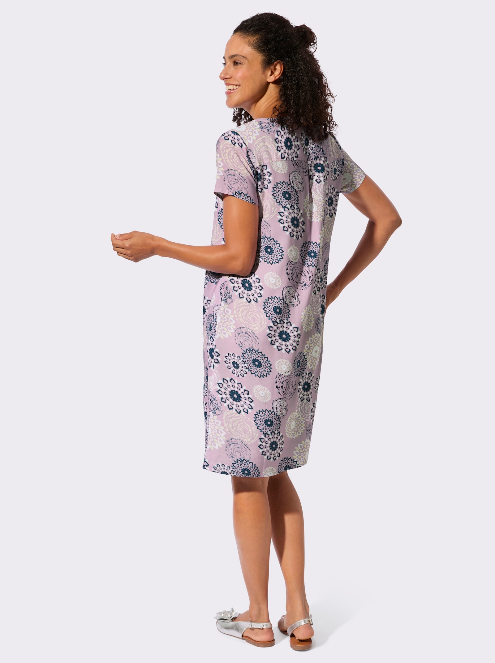 Webkleid in ornamentalem Dessin - mauve-dunkelblau-bedruckt