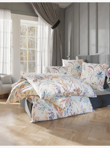 Bierbaum Bettwäsche im Blätter-Dessin - weiß-salbei-bedruckt