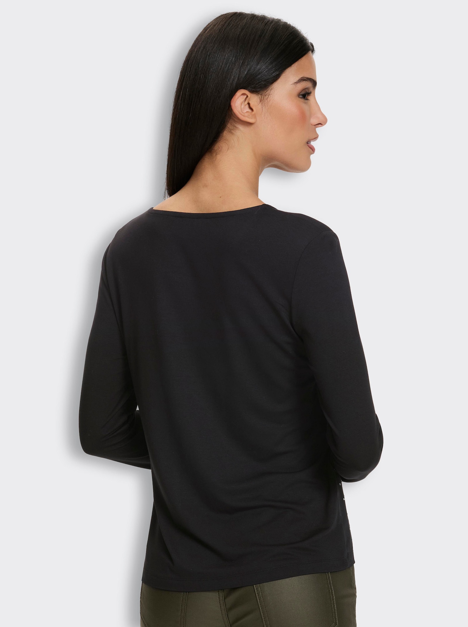 heine Rundhalsshirt mit Glitzersteinchen - schwarz