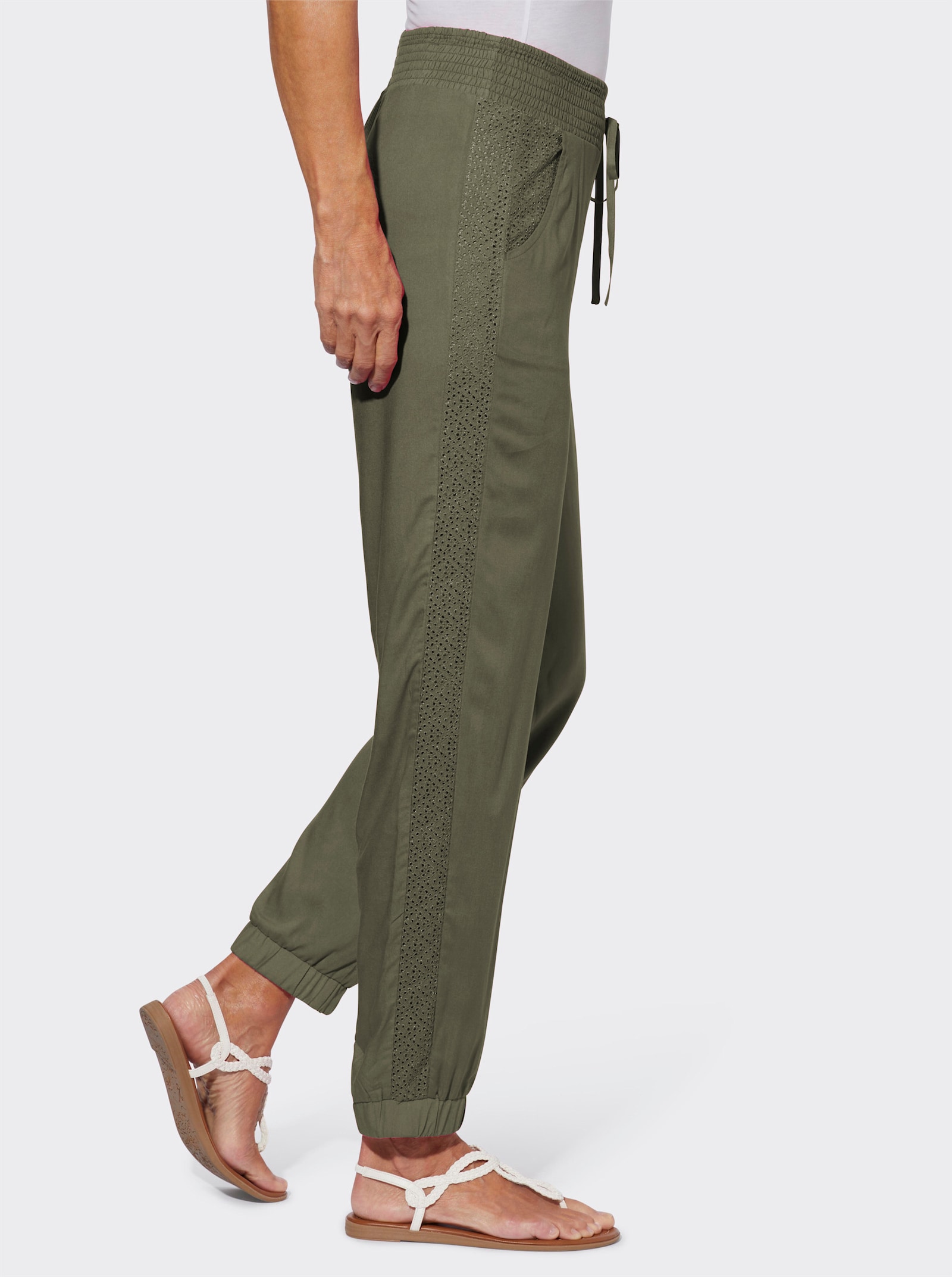 Schlupfhose mit Spitzen-Details - khaki