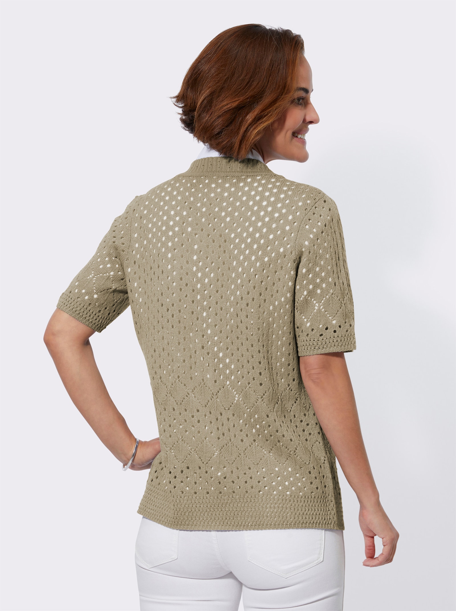 Ajourstrickjacke in pflegeleichter Qualität - schlamm