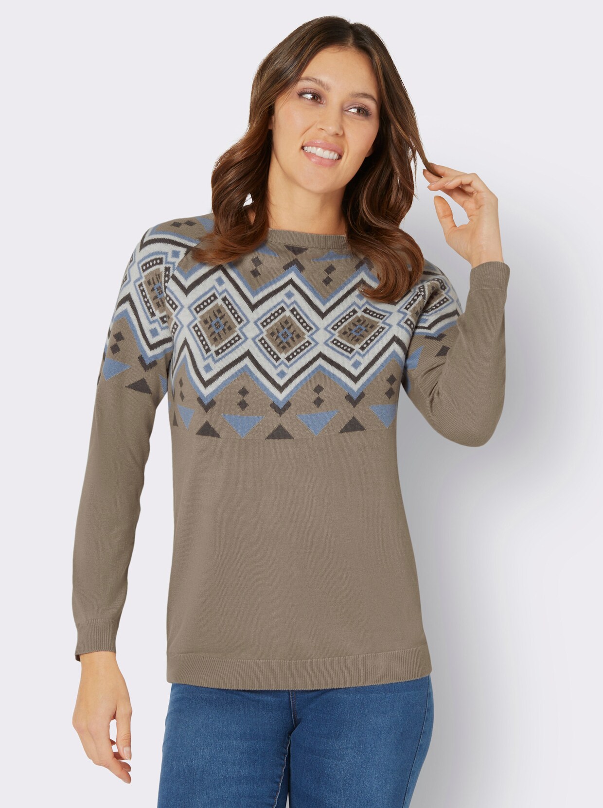 Rundhals-Pullover - sesam-bleu-gemustert