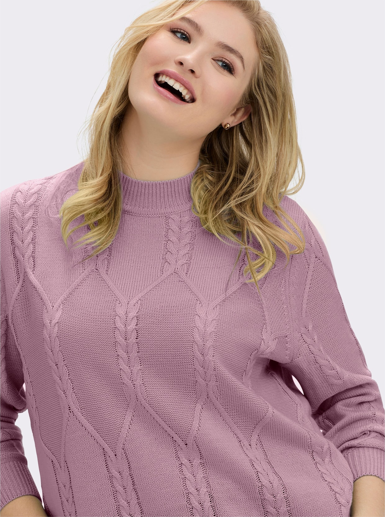 Langarm-Pullover mit Zopfmuster - mauve