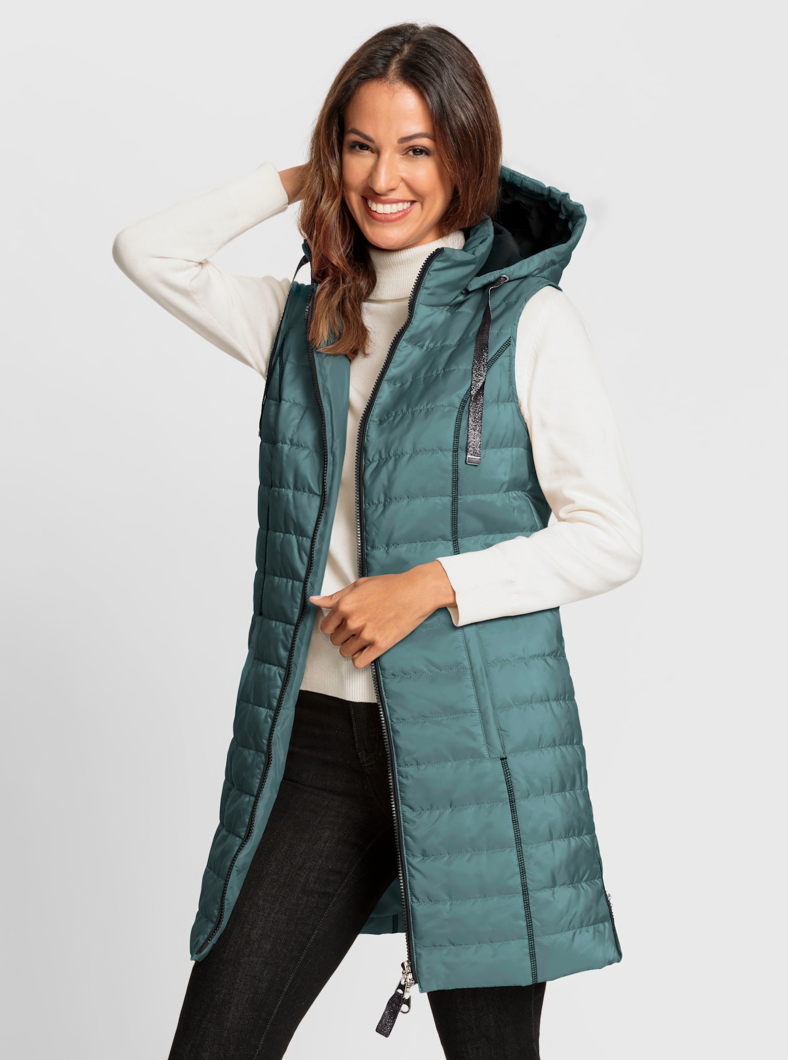 Longweste mit abnehmbarer Kapuze - jade