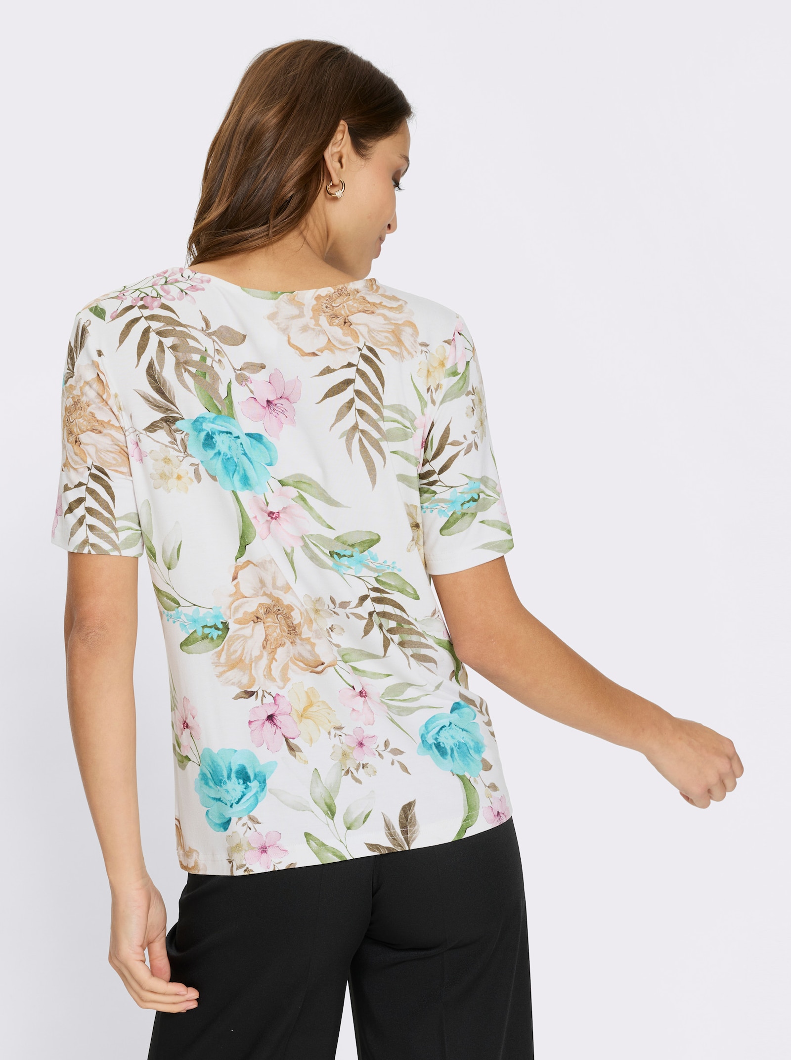 Kurzarmshirt - ecru-rosé-bedruckt