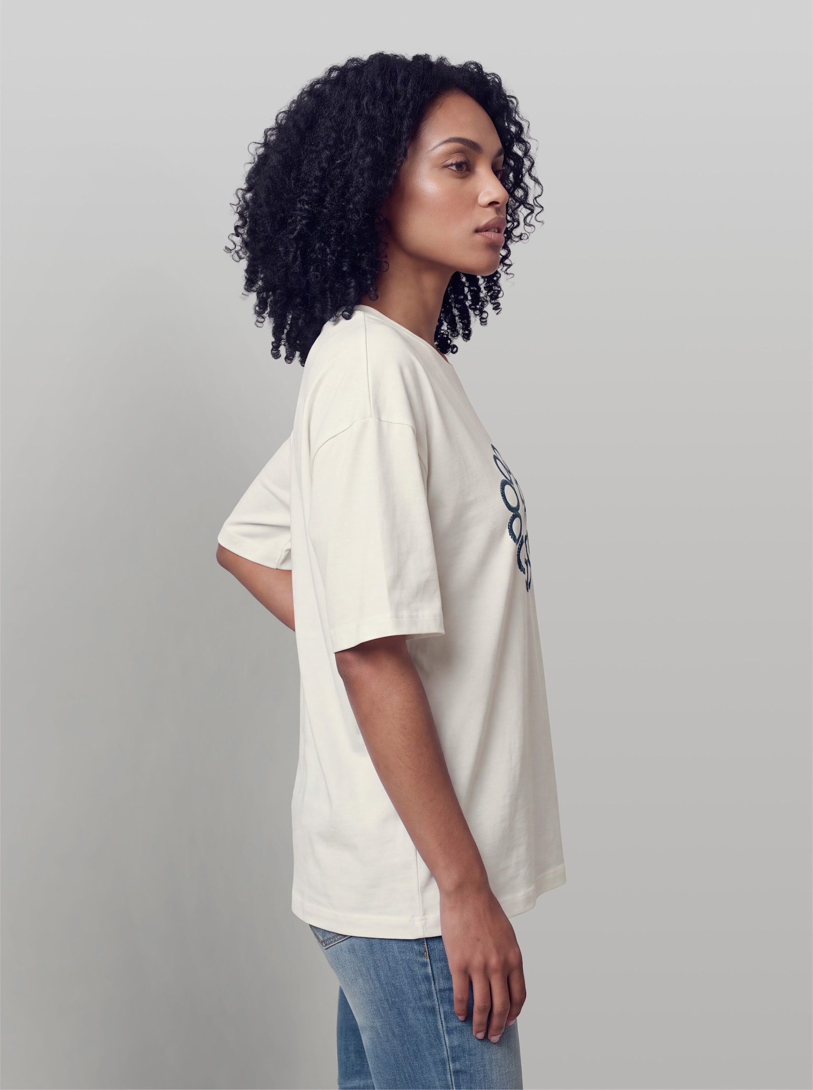 heine Kurzarmshirt mit Jeans-Details - ecru-bedruckt