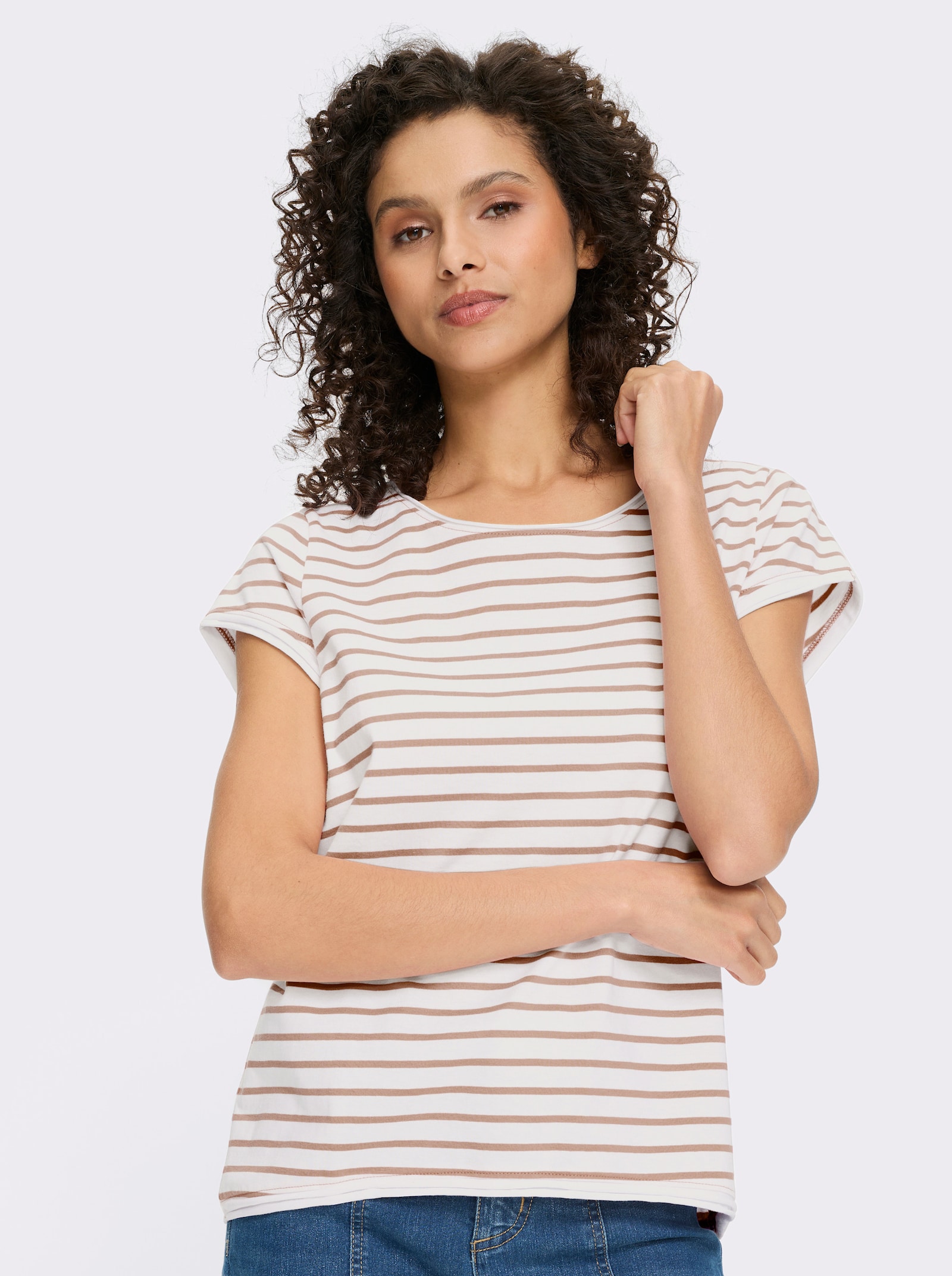 heine T-Shirt - weiß-sesam-geringelt